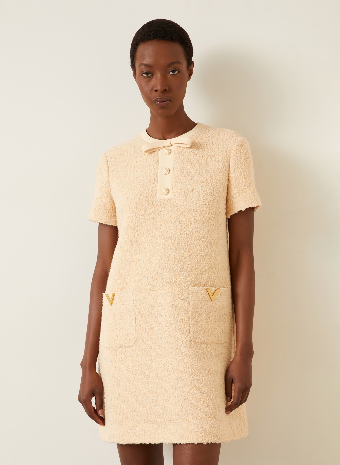 VALENTINO Tweedové pouzdrové šaty: KRÉMOVÁ