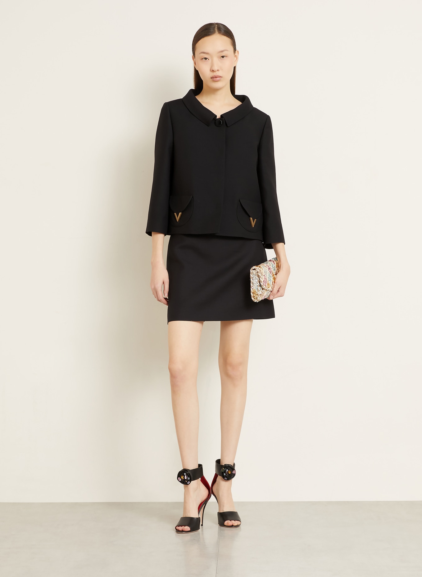 VALENTINO Kastenjacke mit Seide und 3/4-Arm: SCHWARZ