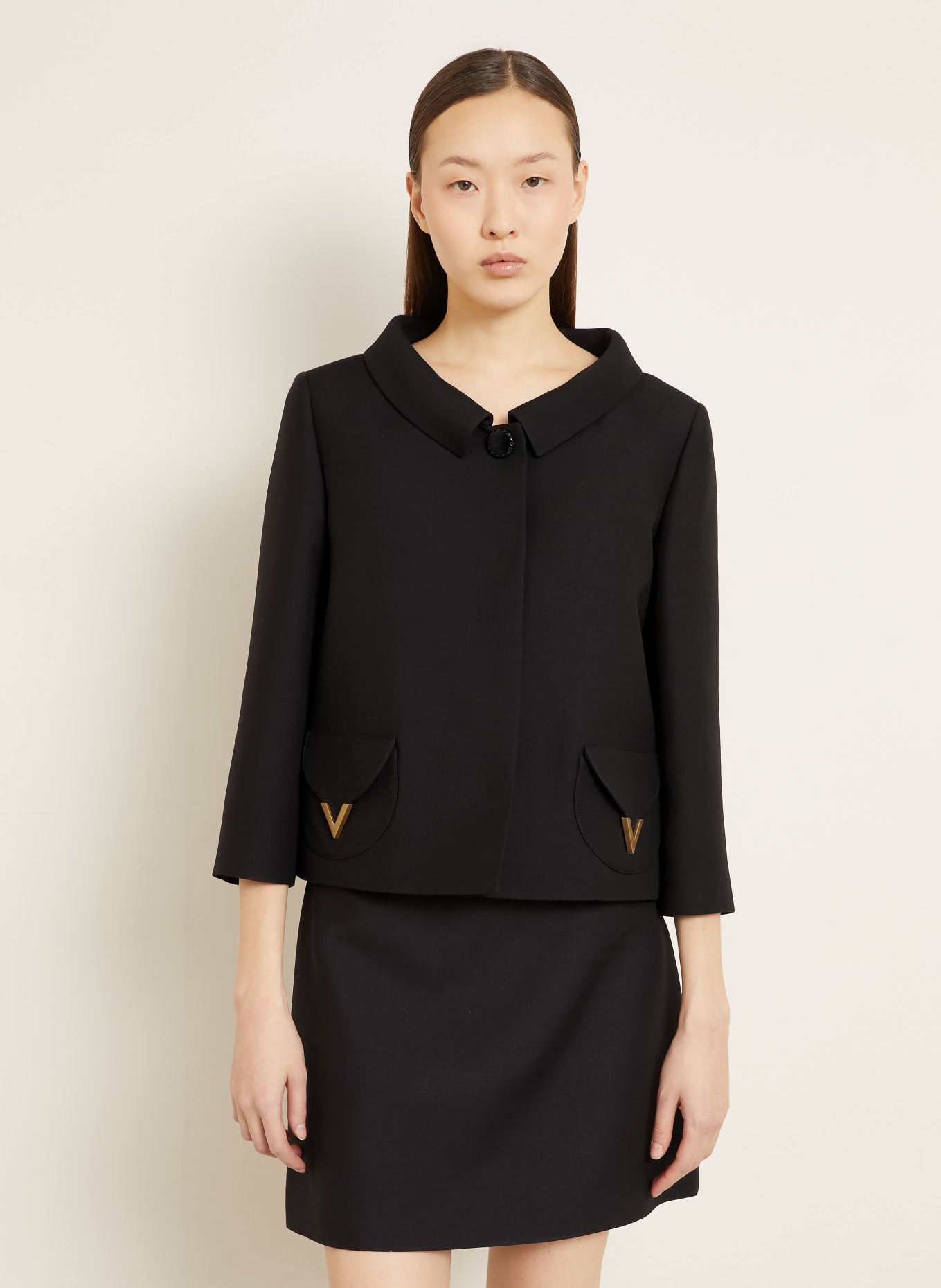 VALENTINO Kastenjacke mit Seide und 3/4-Arm: SCHWARZ