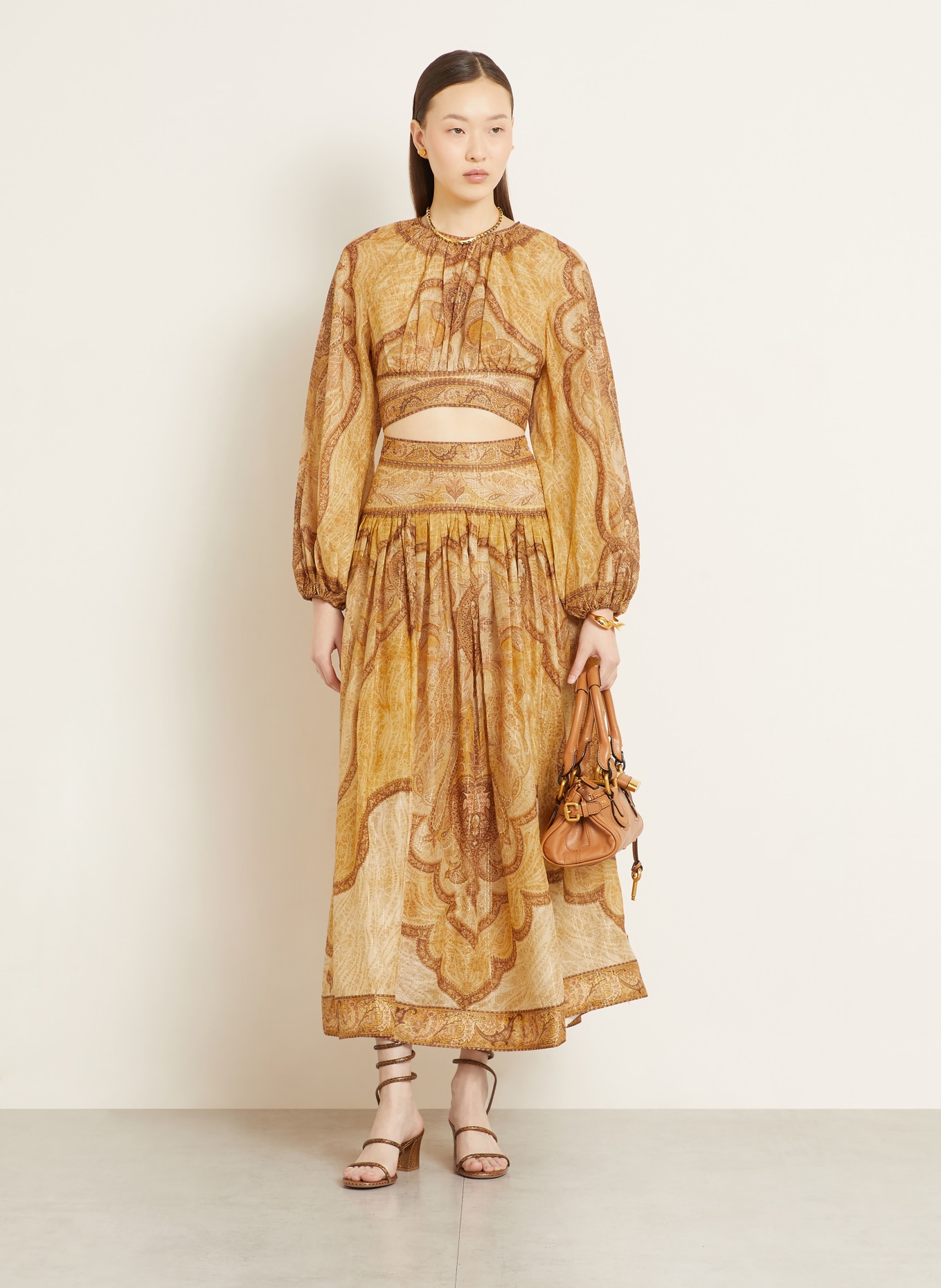 ZIMMERMANN WANDERLUST skirt with glitter thread: DARK YELLOW / BROWN / DARK ORANGE