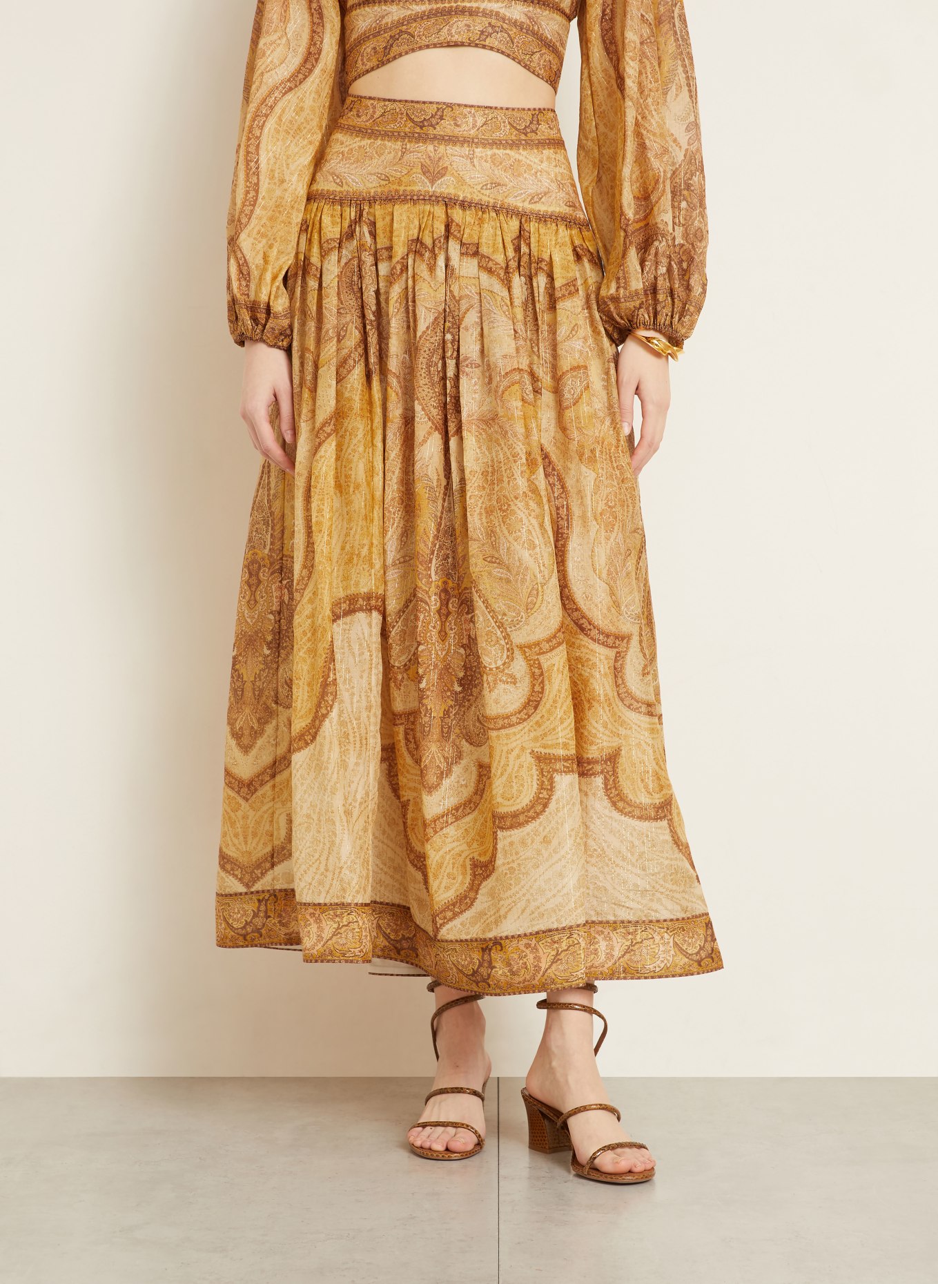 ZIMMERMANN WANDERLUST skirt with glitter thread: DARK YELLOW / BROWN / DARK ORANGE