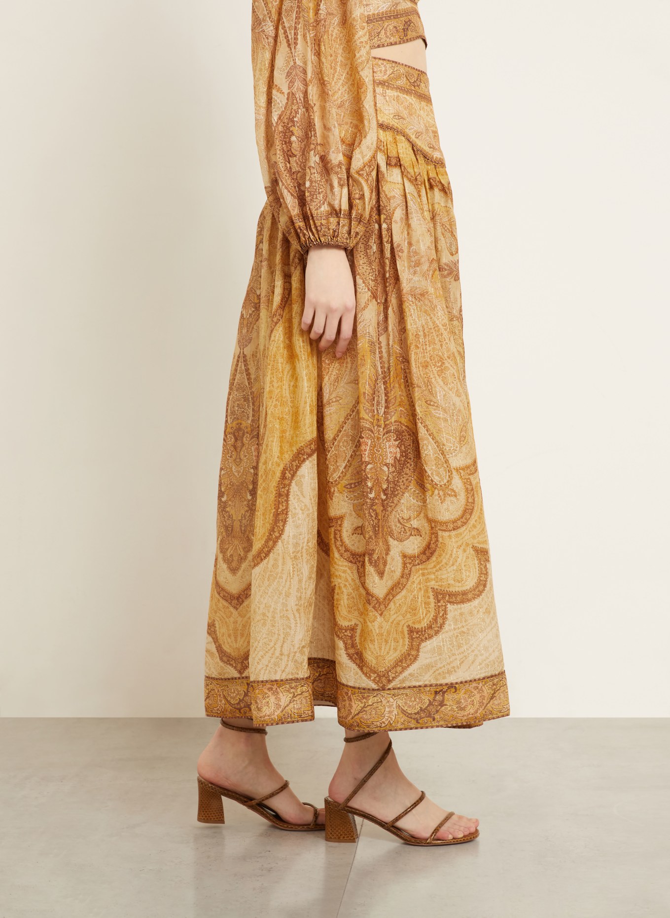 ZIMMERMANN WANDERLUST skirt with glitter thread: DARK YELLOW / BROWN / DARK ORANGE