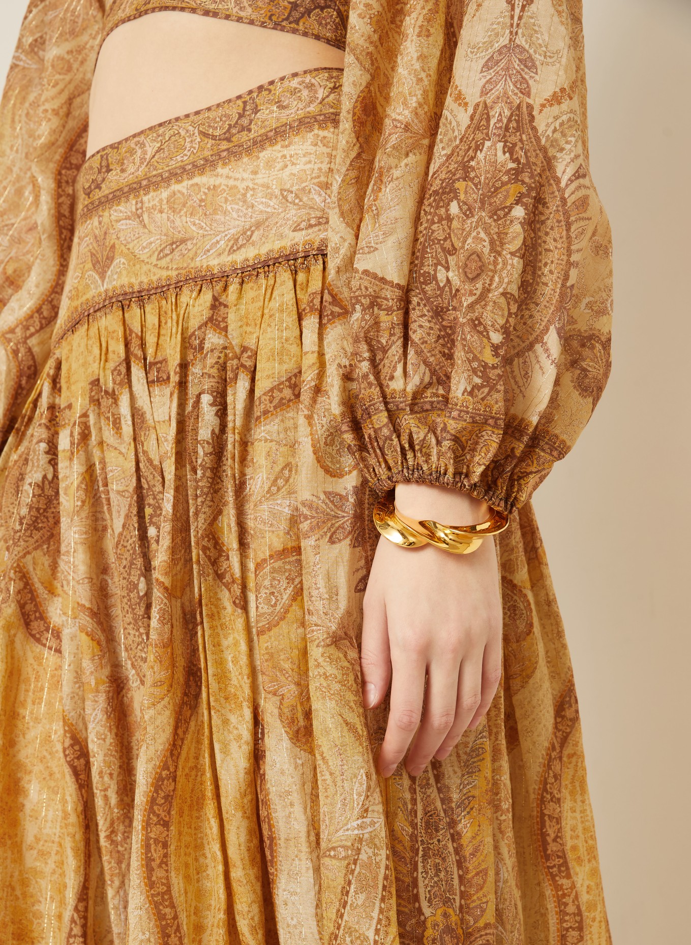 ZIMMERMANN WANDERLUST skirt with glitter thread: DARK YELLOW / BROWN / DARK ORANGE