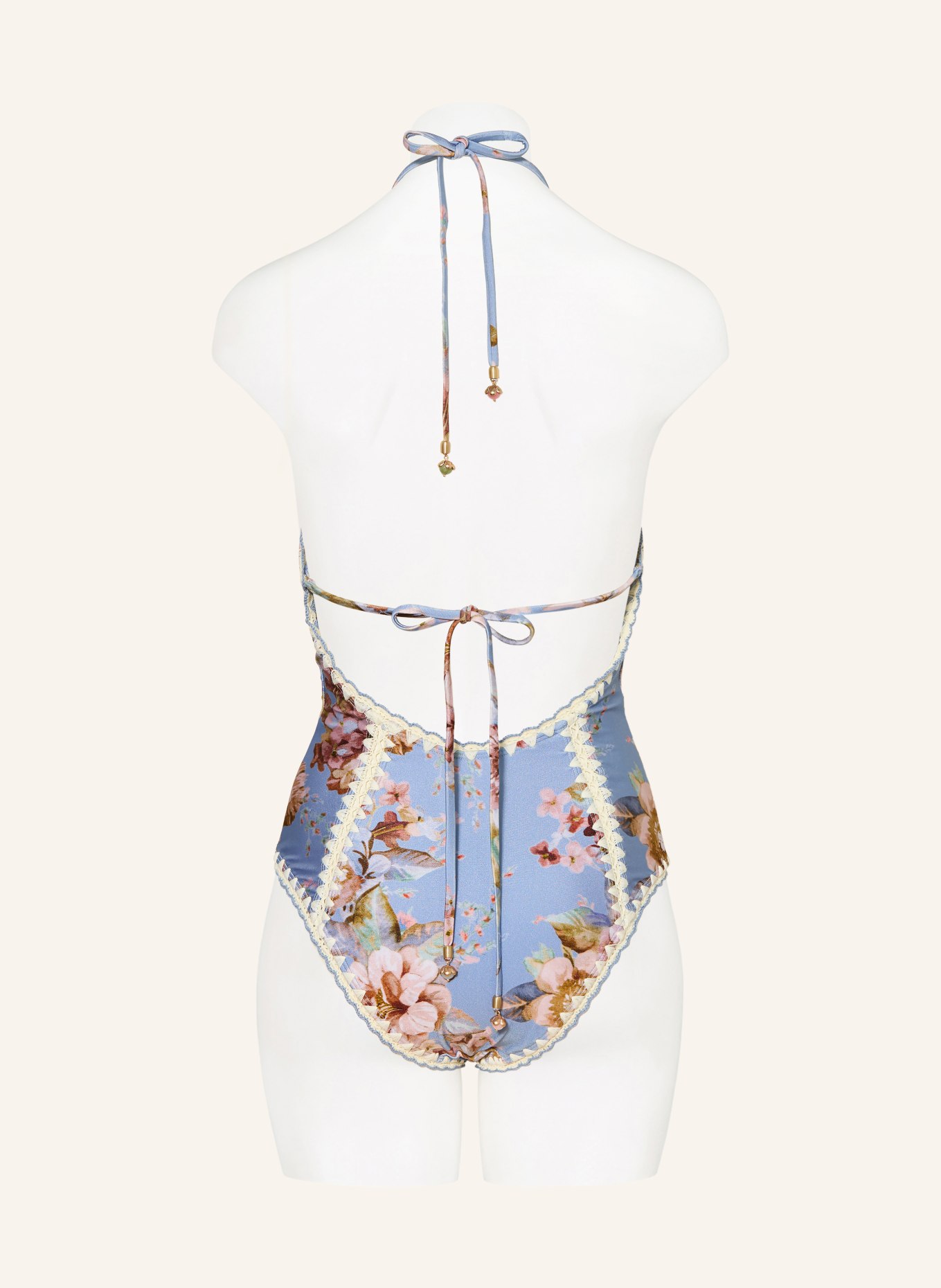 ZIMMERMANN AWAKEN halter neck swimsuit: BLUE GRAY / DUSKY PINK / WHITE