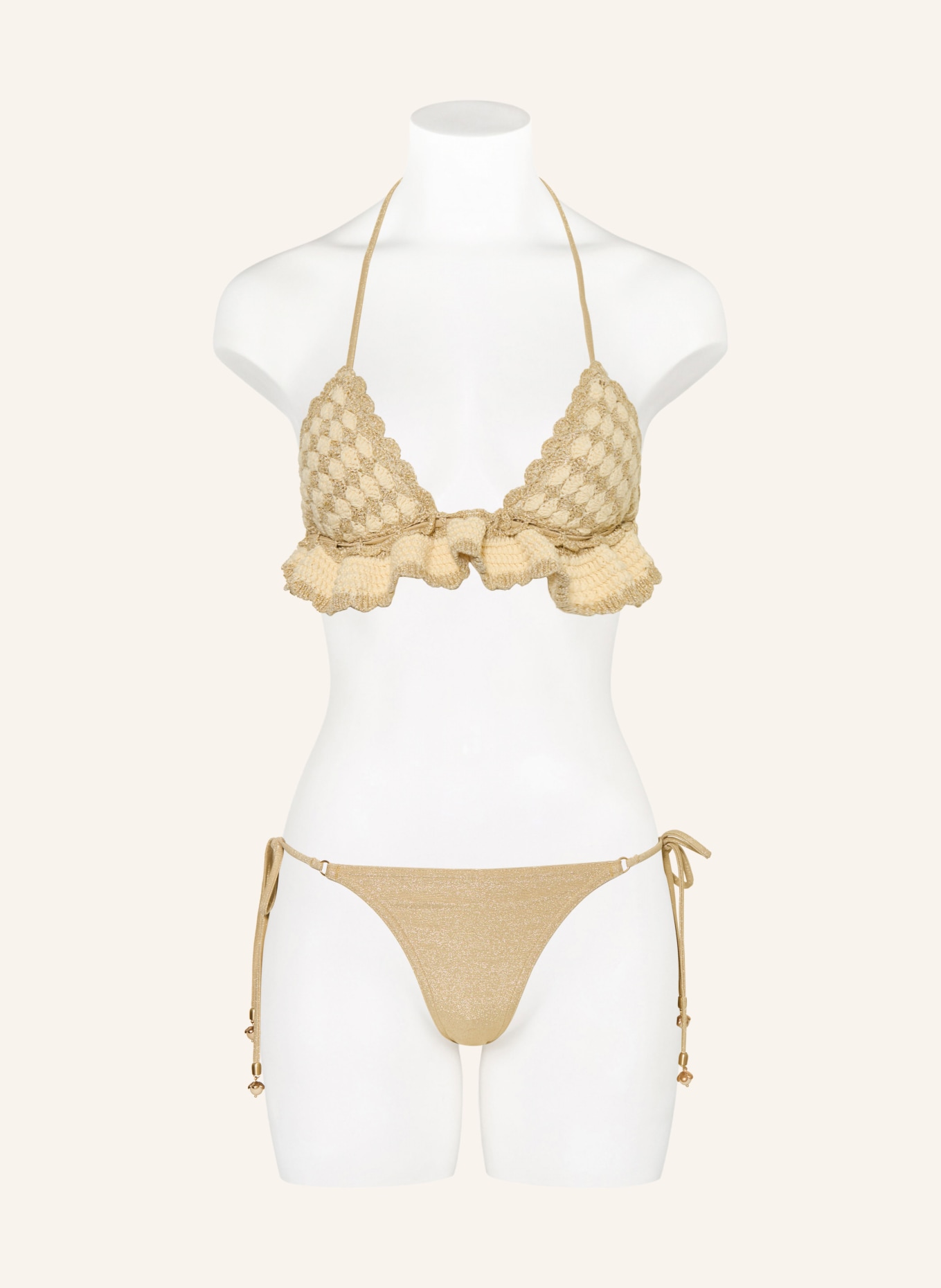 ZIMMERMANN Triangel-Bikini WANDERLUST mit Glitzergarn: GOLD / CREME
