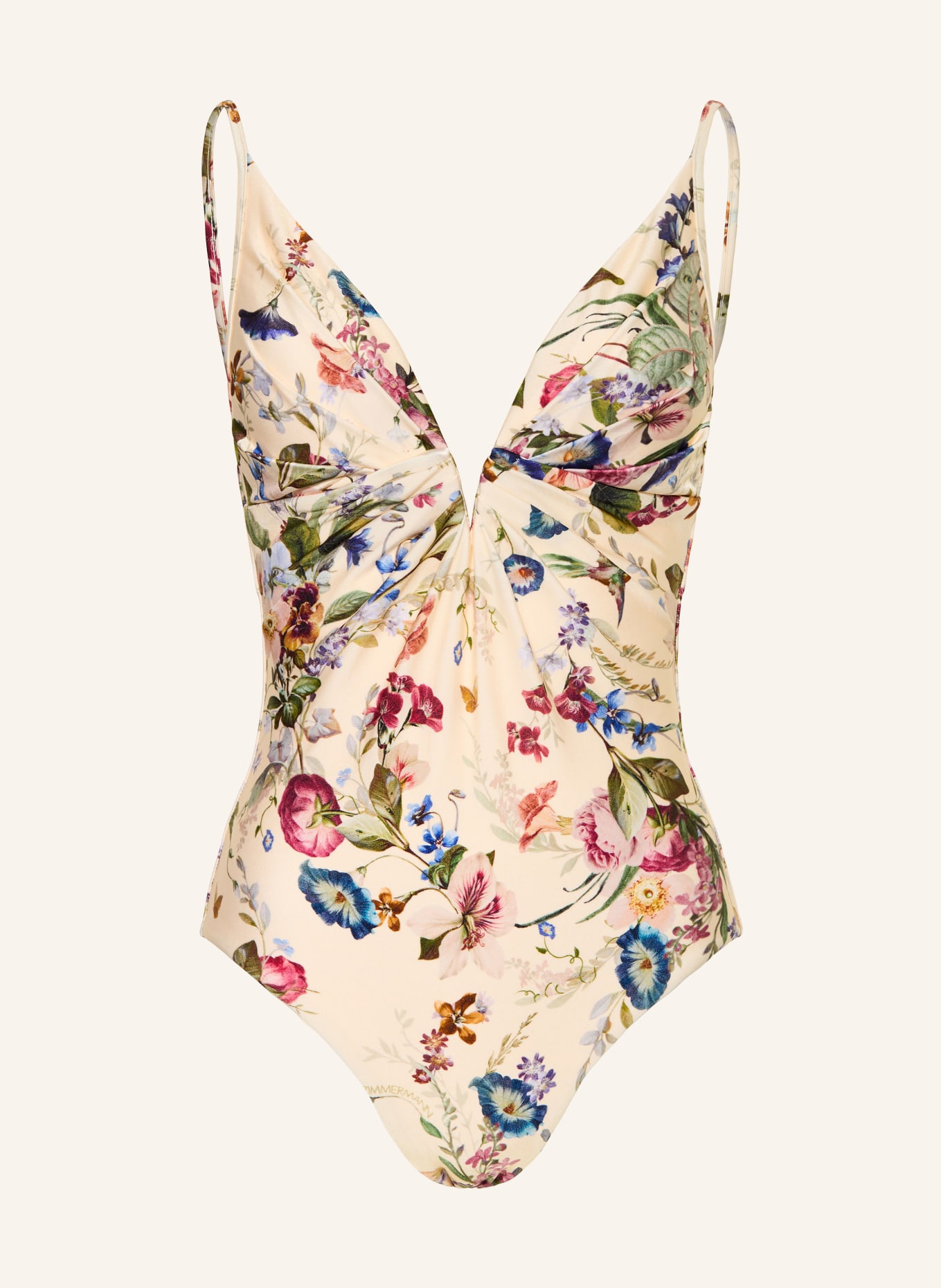 ZIMMERMANN PATIENCE TUCK PLUNGE swimsuit: CREAM / DARK PURPLE / OLIVE