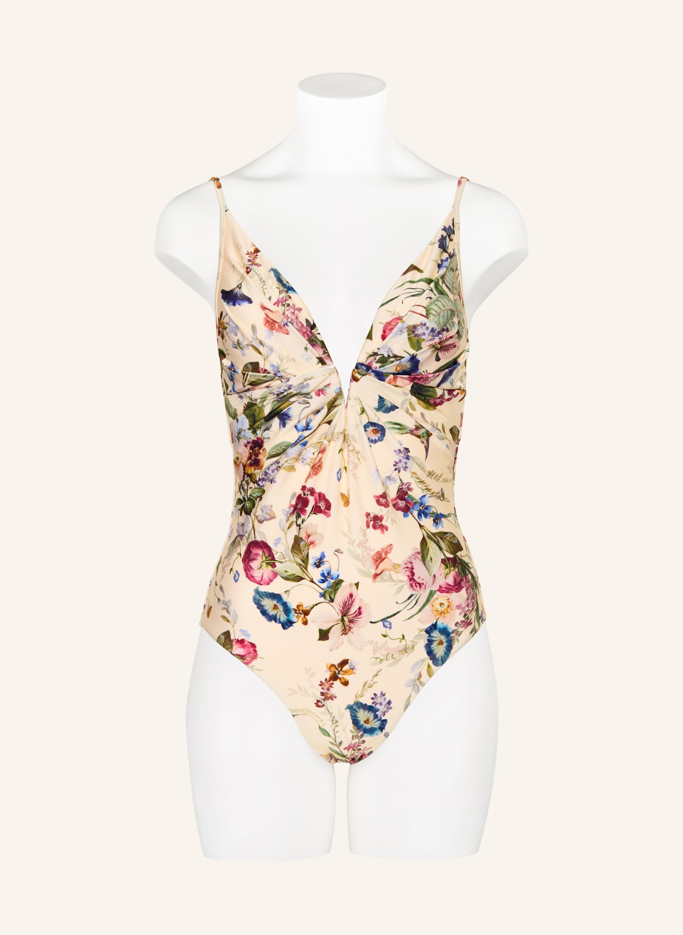 ZIMMERMANN PATIENCE TUCK PLUNGE swimsuit: CREAM / DARK PURPLE / OLIVE