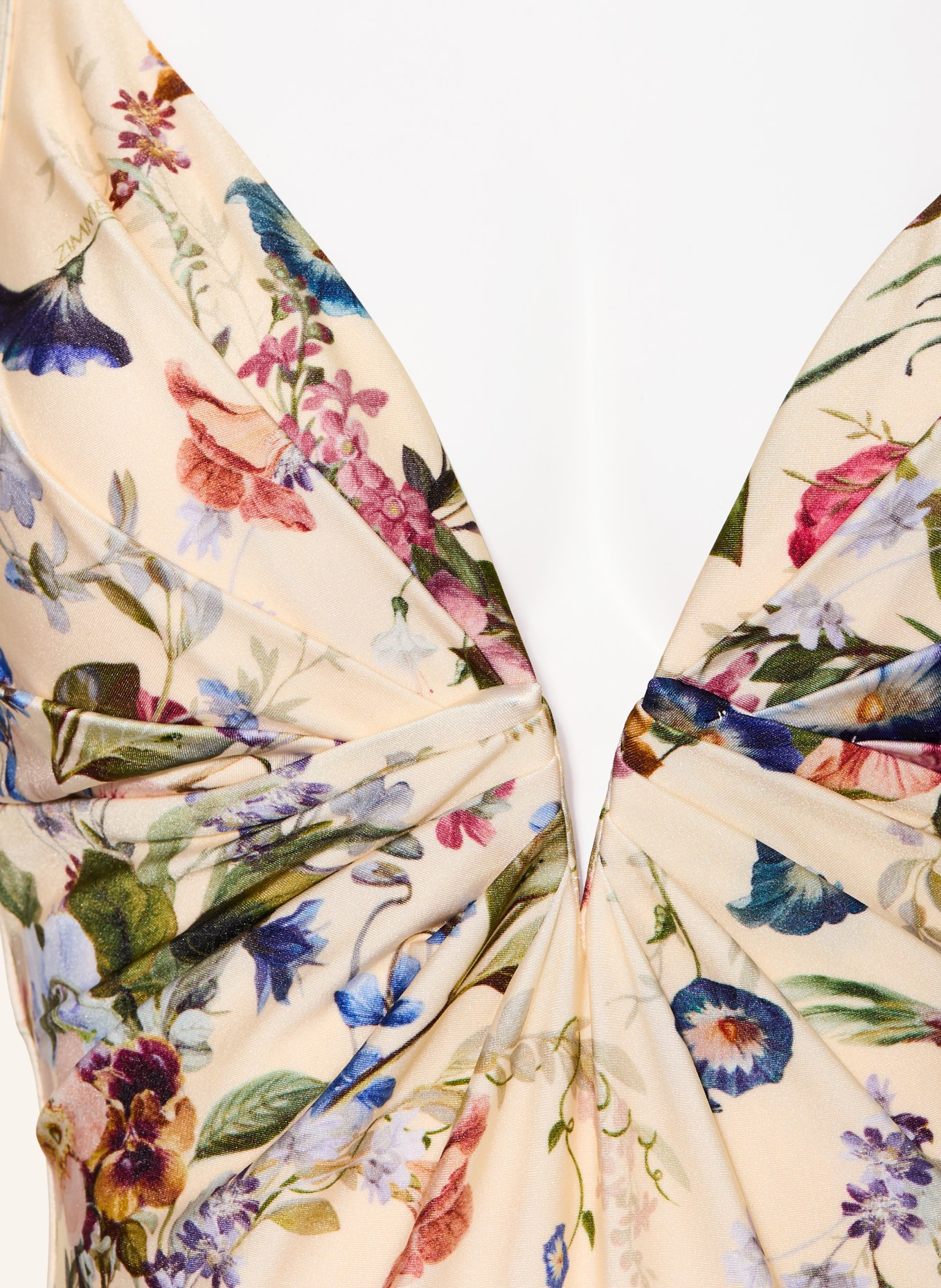 ZIMMERMANN PATIENCE TUCK PLUNGE swimsuit: CREAM / DARK PURPLE / OLIVE