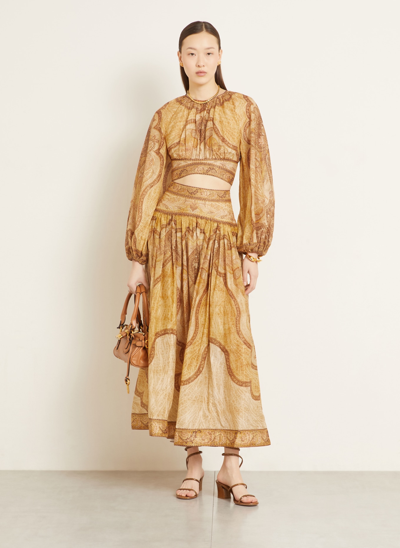 ZIMMERMANN Krátká halenka WANDERLUST s třpytivou nití: TMAVĚ ŽLUTÁ / HNĚDÁ / TMAVĚ ORANŽOVÁ