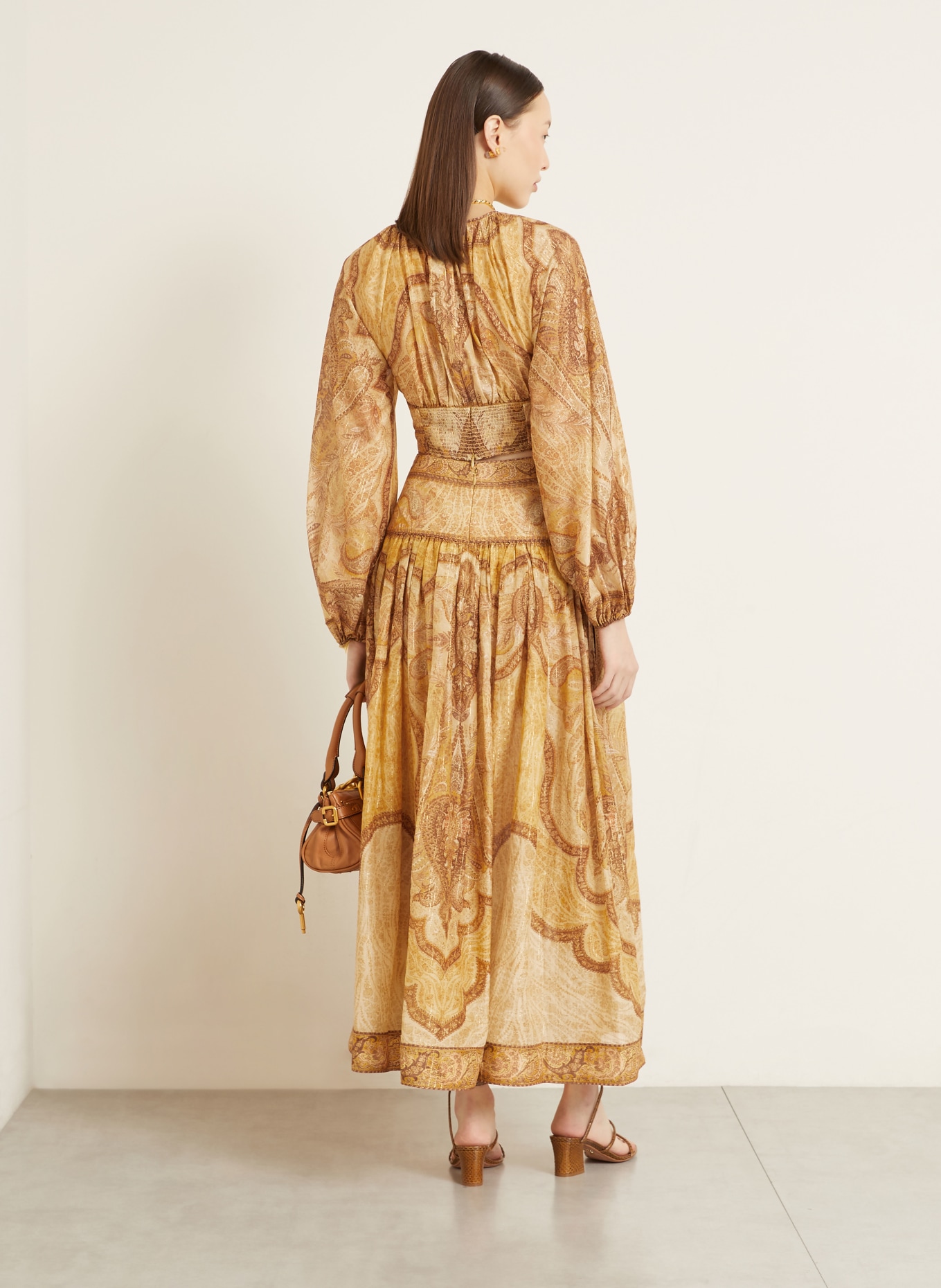 ZIMMERMANN Krátká halenka WANDERLUST s třpytivou nití: TMAVĚ ŽLUTÁ / HNĚDÁ / TMAVĚ ORANŽOVÁ