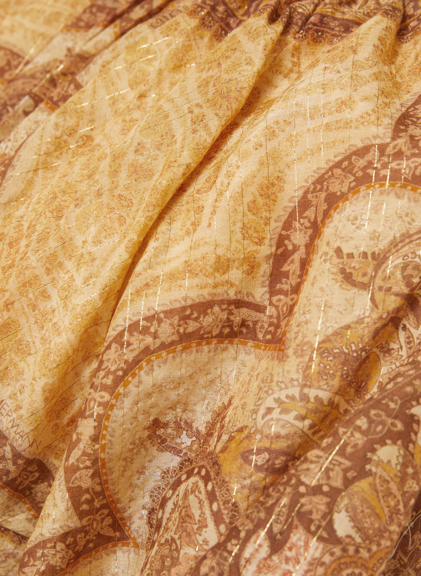 ZIMMERMANN Krátká halenka WANDERLUST s třpytivou nití: TMAVĚ ŽLUTÁ / HNĚDÁ / TMAVĚ ORANŽOVÁ