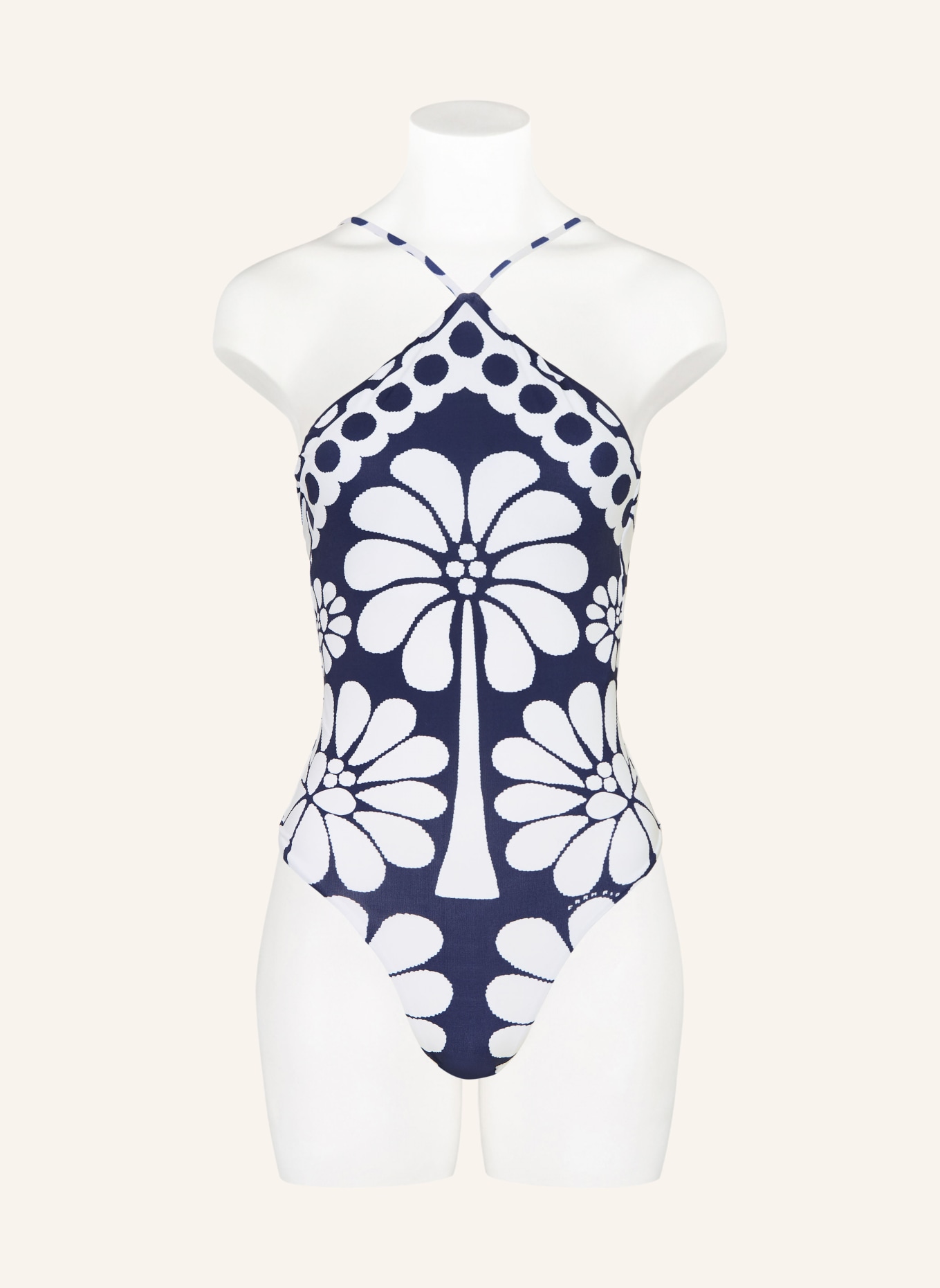FARM RIO PALERMO high-neck swimsuit: DARK BLUE / WHITE