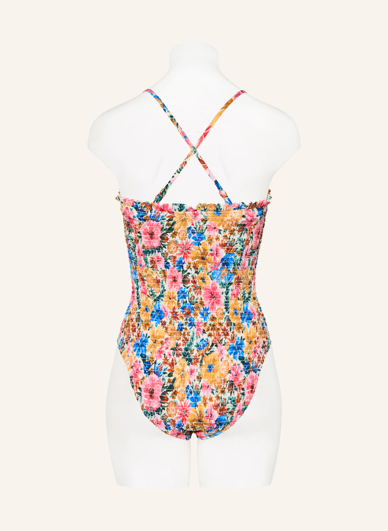 FARM RIO Strój kąpielowy bandeau FLORALINE: MOCNORÓŻOWY / JASNOBRĄZOWY / NIEBIESKI