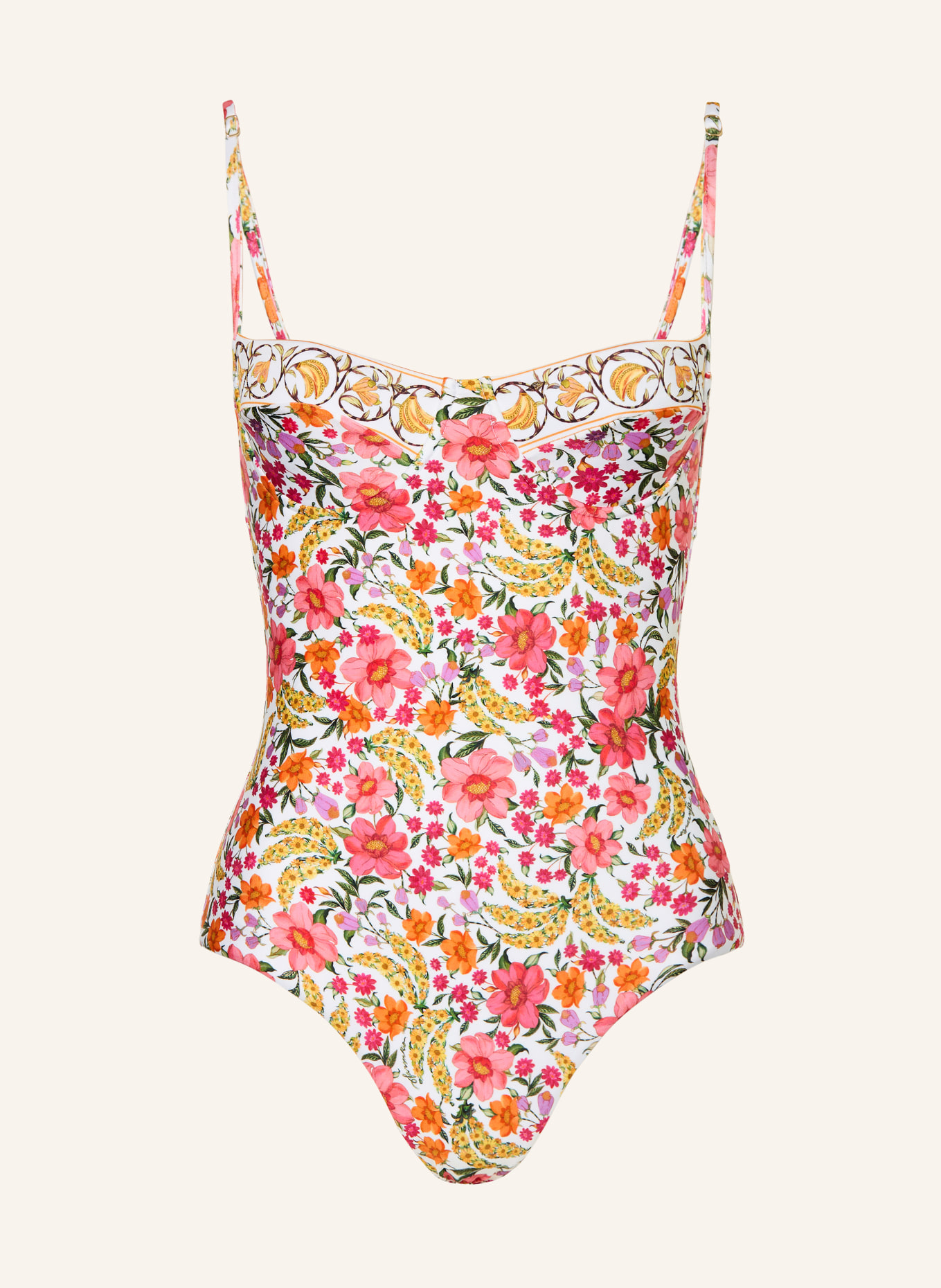 FARM RIO Underwire swimsuit BANANA FLOWERS: WHITE / LIGHT RED / YELLOW