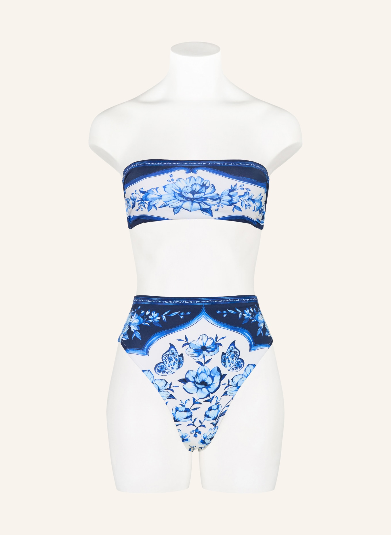 FARM RIO High-Waist-Bikini-Hose PORCELAIN GARDEN: BLAU / DUNKELBLAU / WEISS