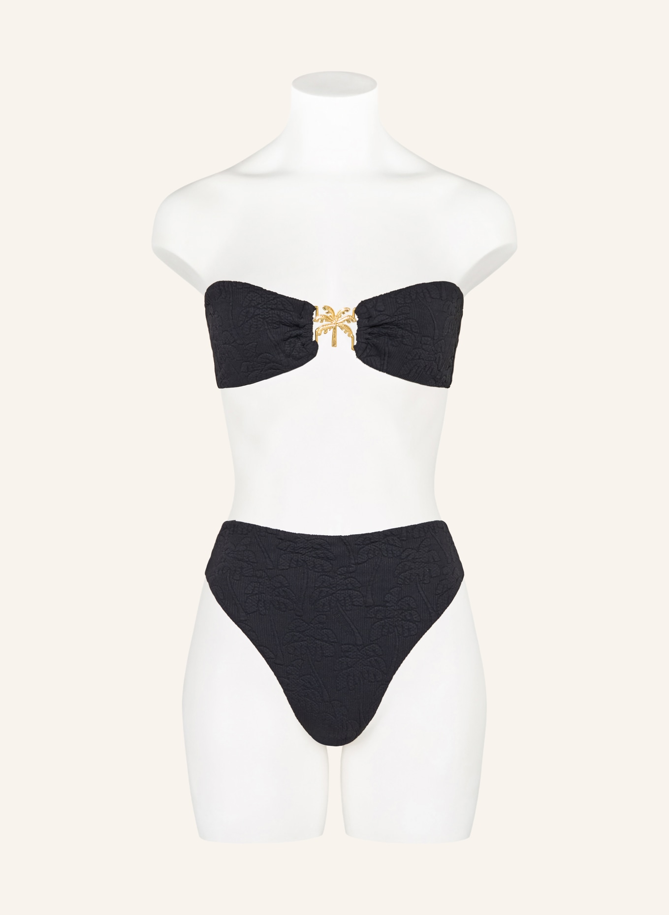 FARM RIO Majtki bikini z wysokim stanem BLACK PALM TREES: CZARNY