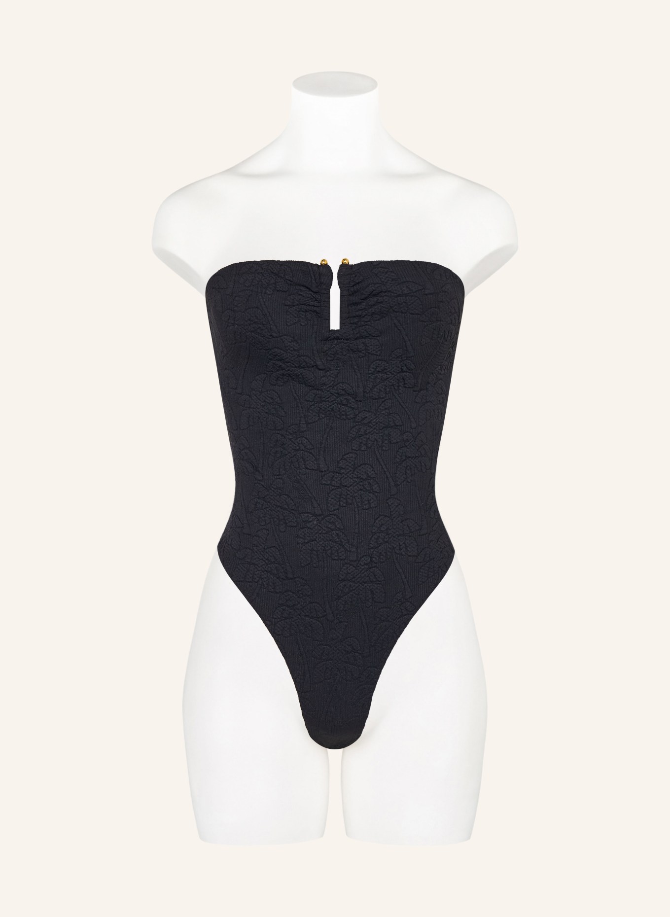 FARM RIO Bandeau swimsuit BLACK PALM TREES: BLACK