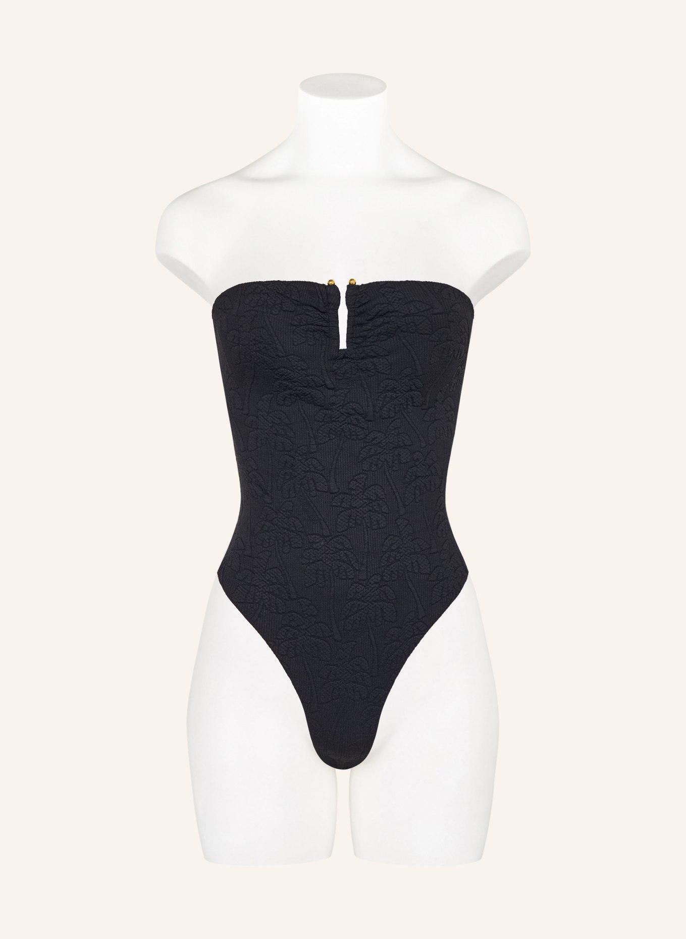 FARM RIO Bandeau swimsuit BLACK PALM TREES: BLACK