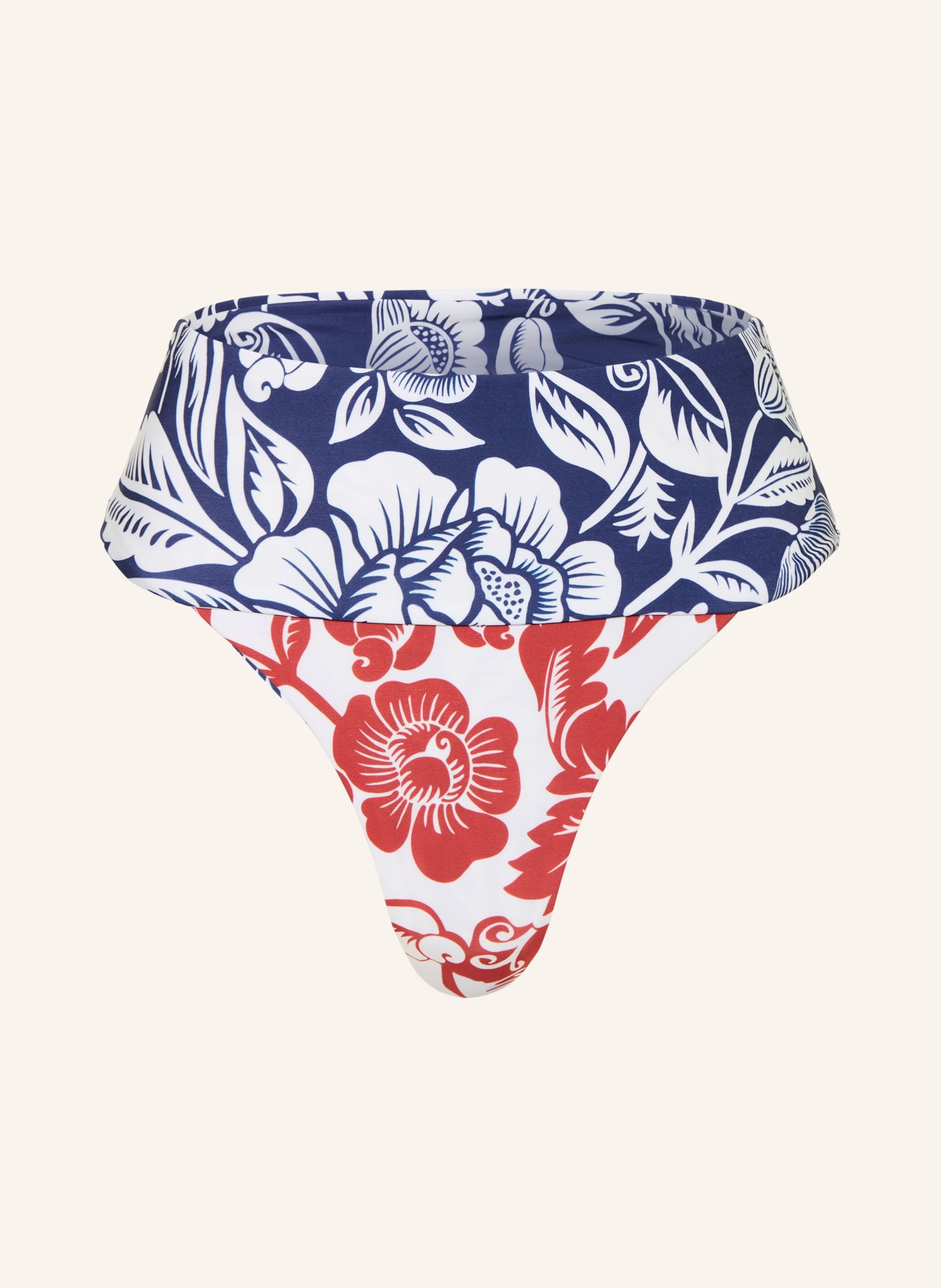 FARM RIO High-waisted bikini bottoms CASHEW AND BIRDS: WHITE / RED / BLUE