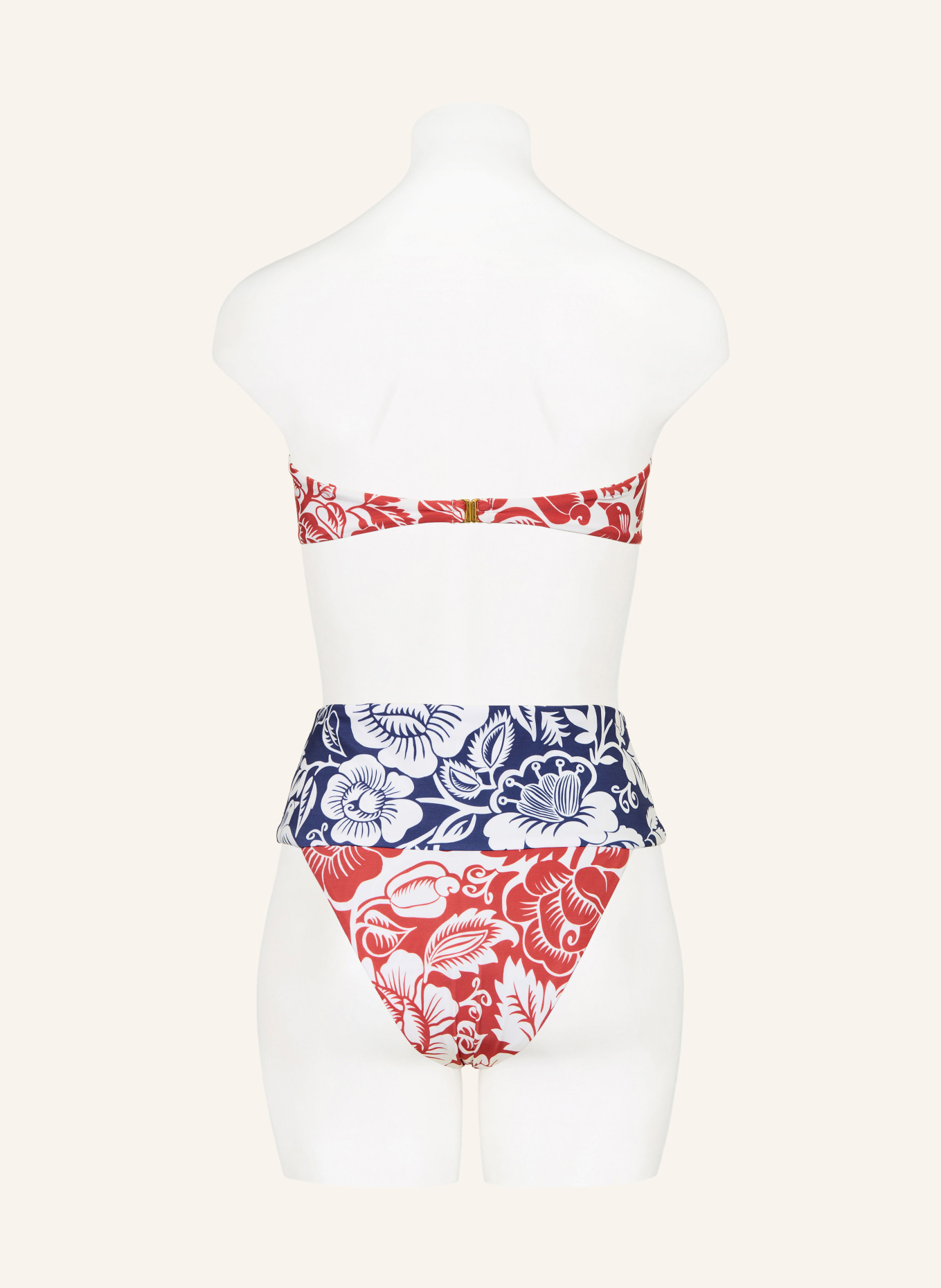 FARM RIO High-waisted bikini bottoms CASHEW AND BIRDS: WHITE / RED / BLUE