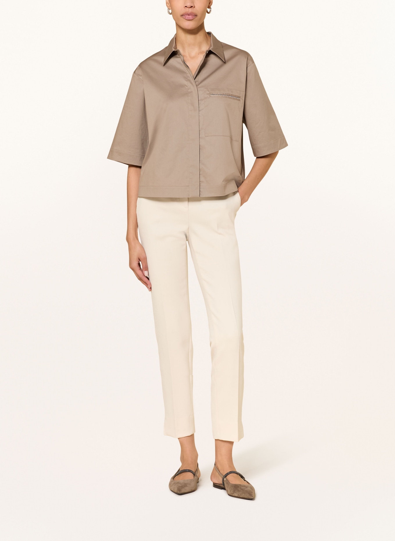 PESERICO Bluzka z kamieniami ozdobnymi: SZAROBRĄZOWY