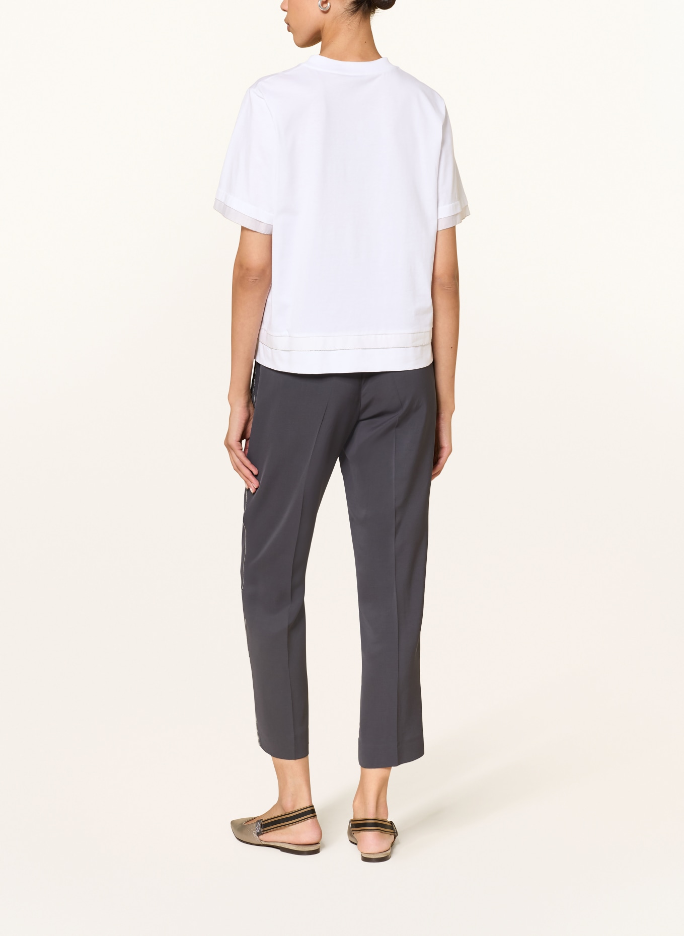 PESERICO T-Shirt mit Seide und Schmucksteinen: WEISS