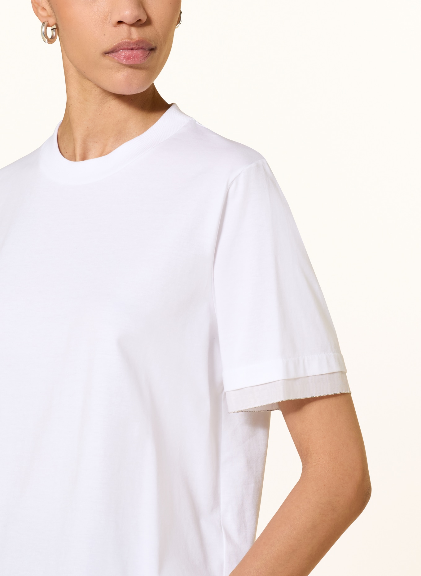 PESERICO T-Shirt mit Seide und Schmucksteinen: WEISS