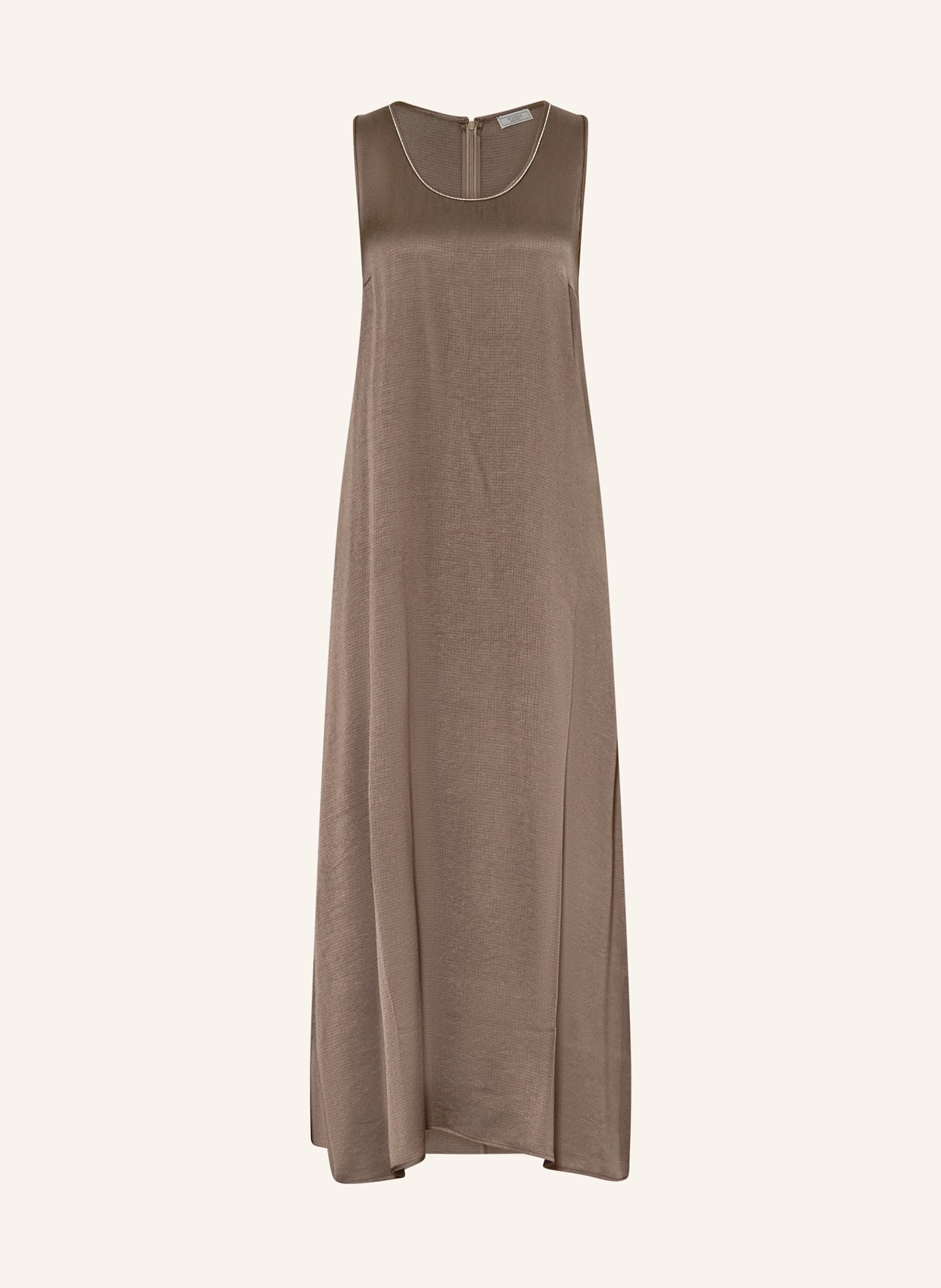 PESERICO Satin dress with gemstones: BROWN