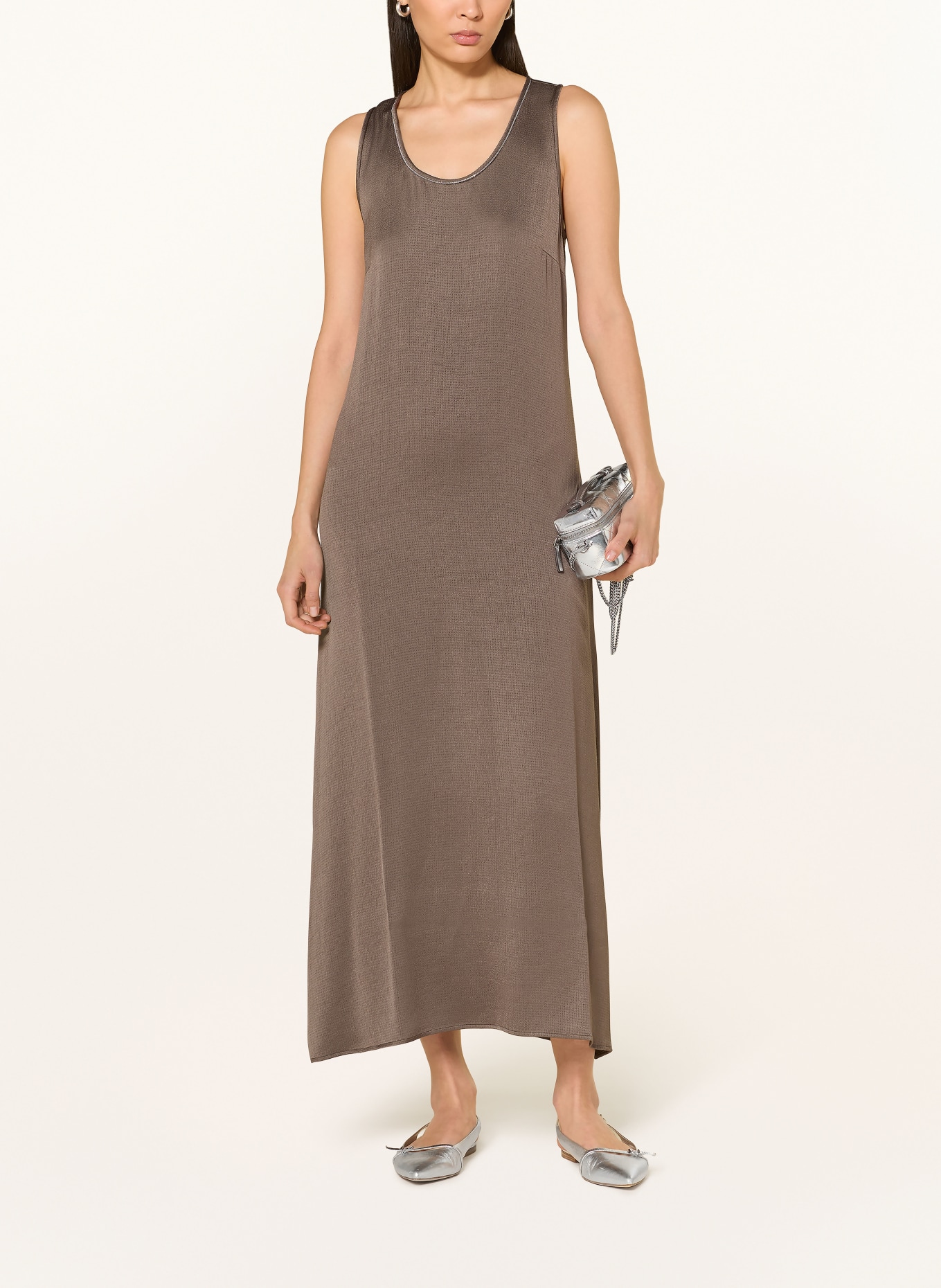 PESERICO Satin dress with gemstones: BROWN