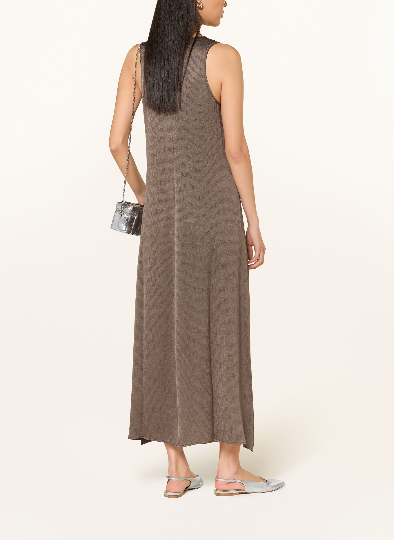 PESERICO Satin dress with gemstones: BROWN