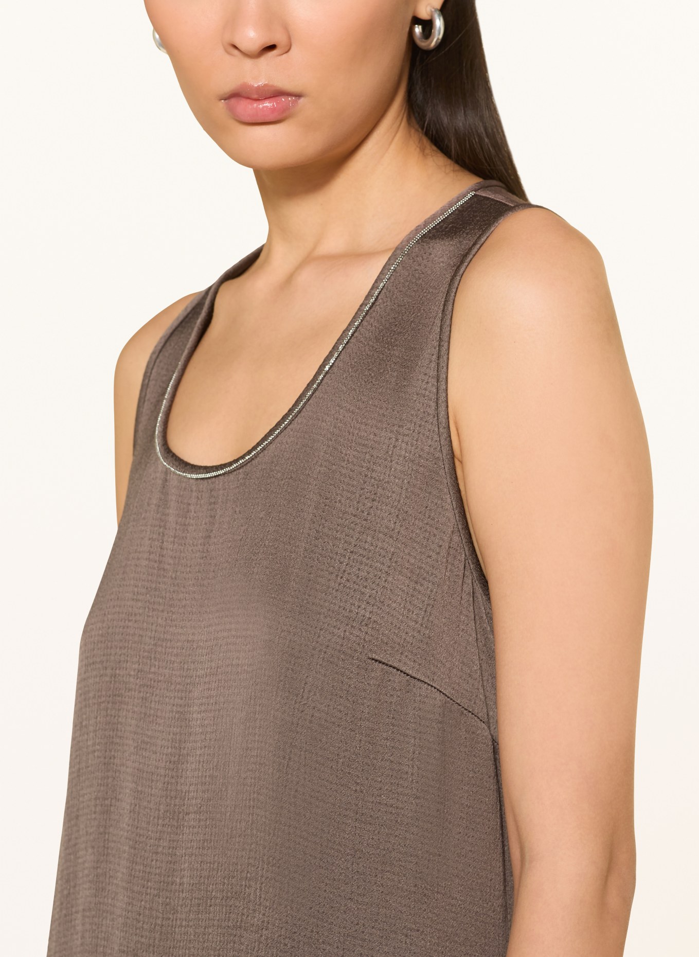 PESERICO Satin dress with gemstones: BROWN