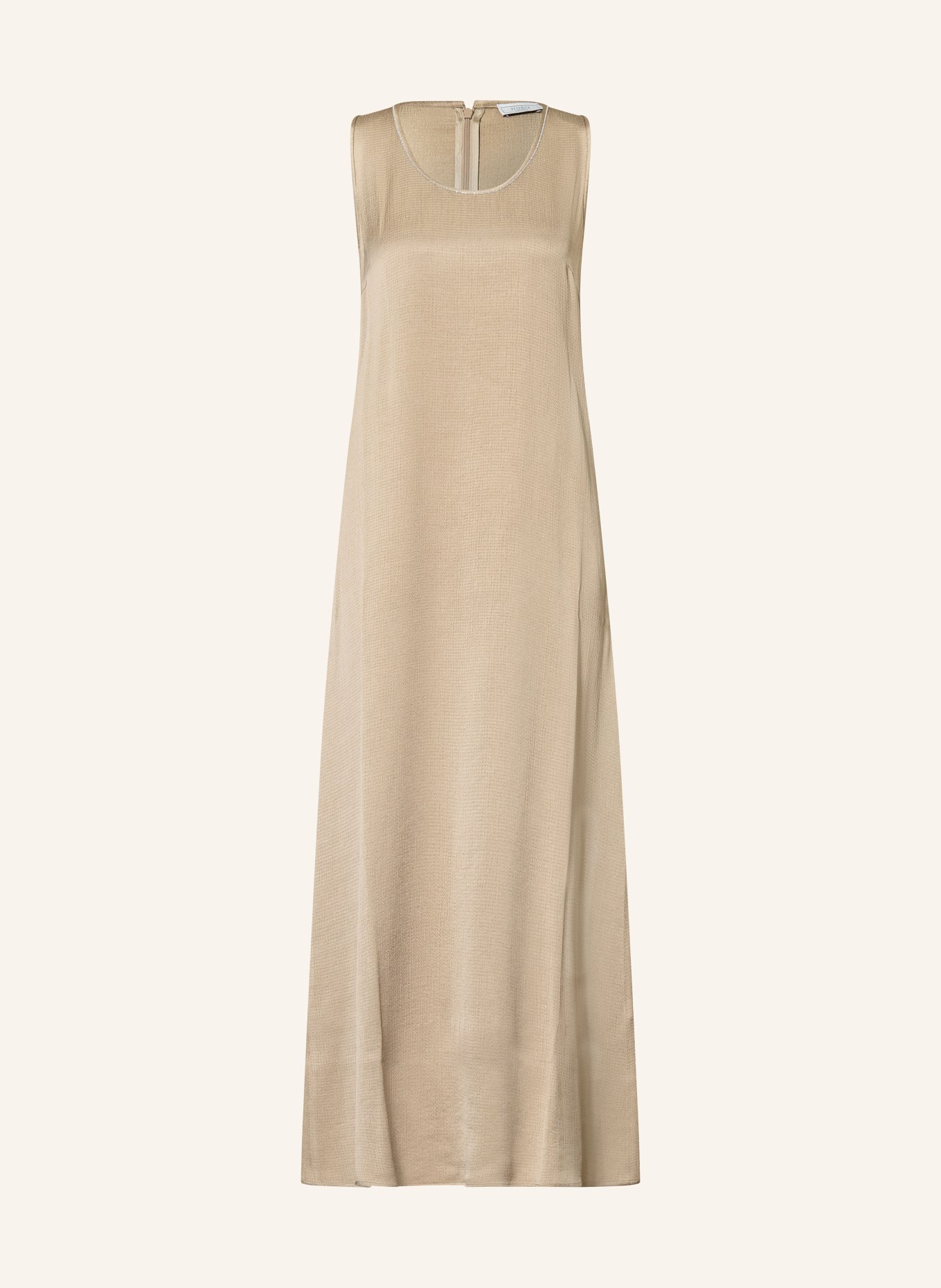 PESERICO Satin dress with gemstones: LIGHT BROWN