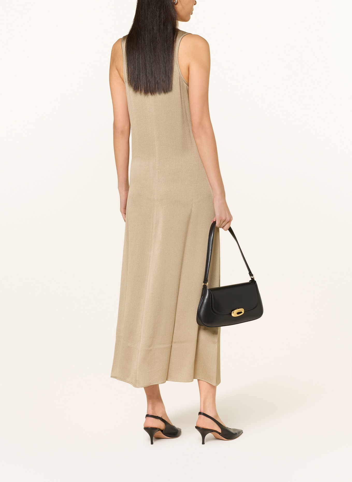 PESERICO Satin dress with gemstones: LIGHT BROWN