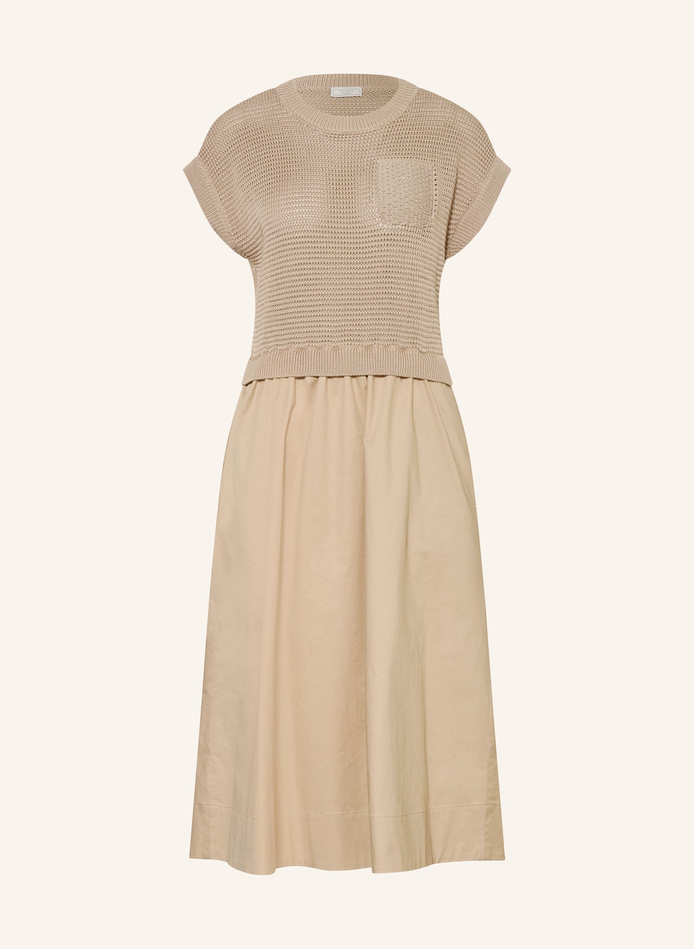 PESERICO Šaty z kombinace materiálů s ozdobnými perličkami: BÉŽOVÁ