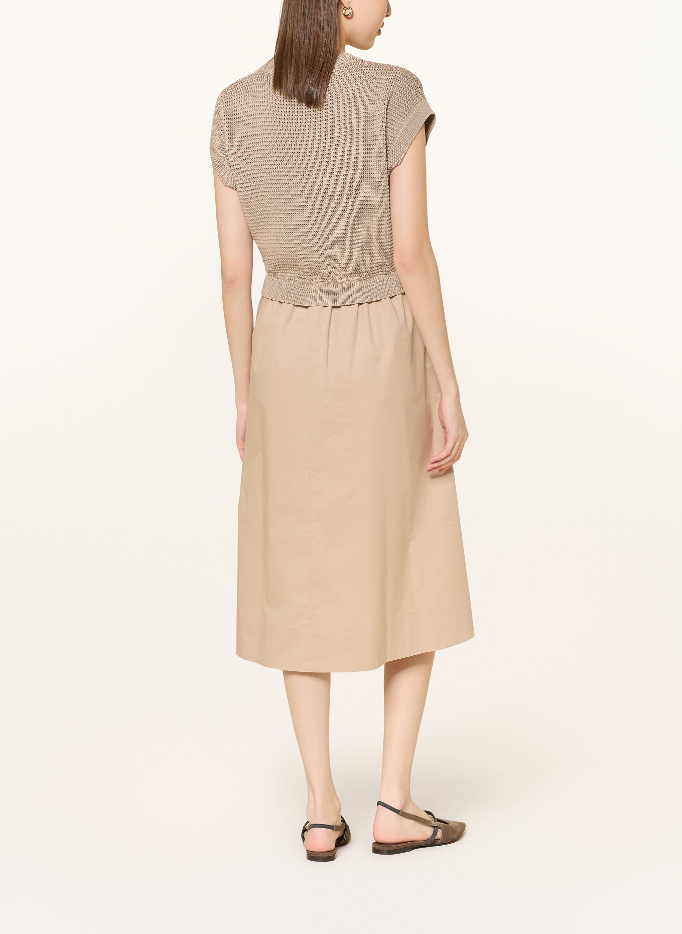 PESERICO Šaty z kombinace materiálů s ozdobnými perličkami: BÉŽOVÁ