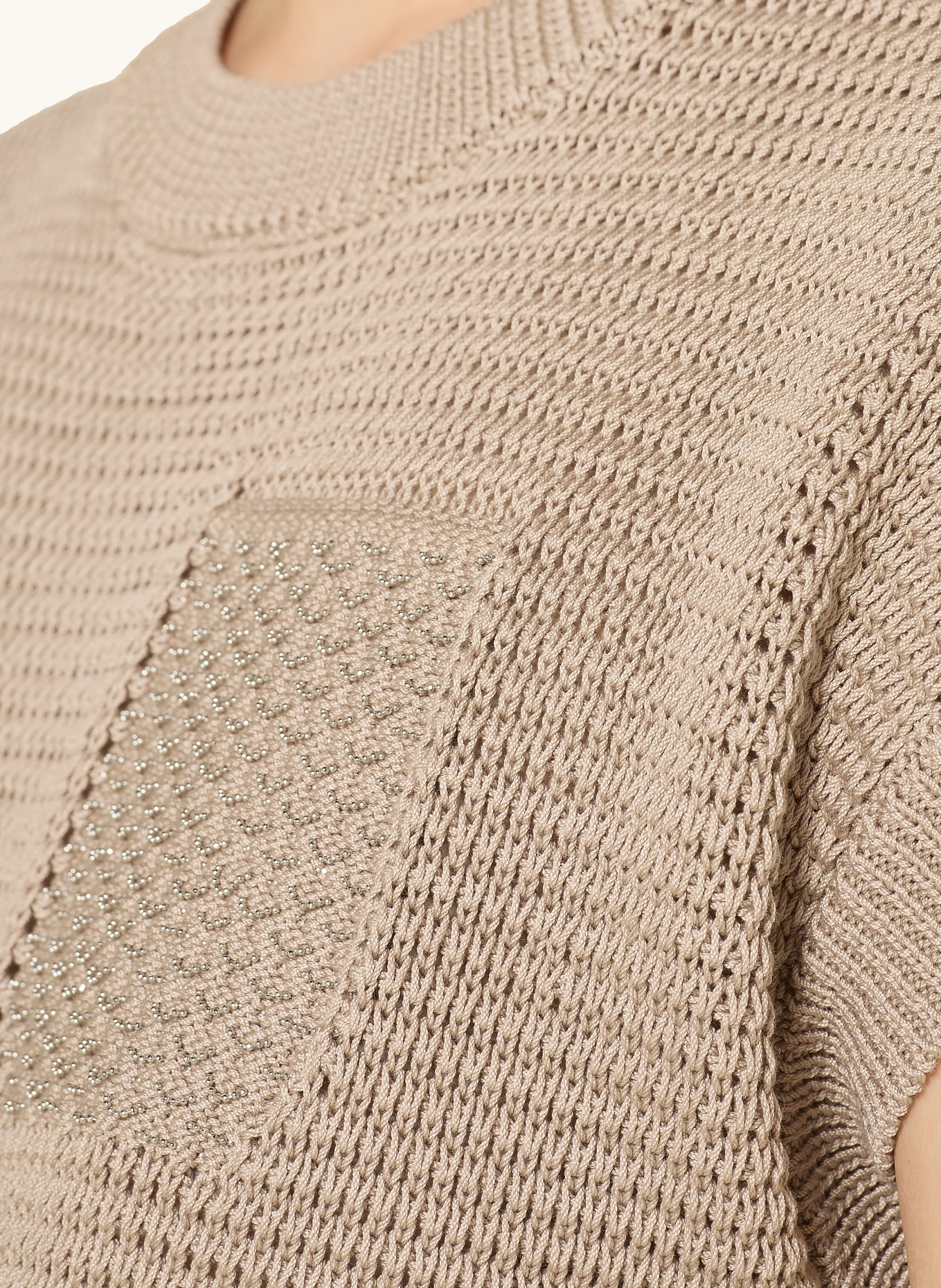 PESERICO Šaty z kombinace materiálů s ozdobnými perličkami: BÉŽOVÁ