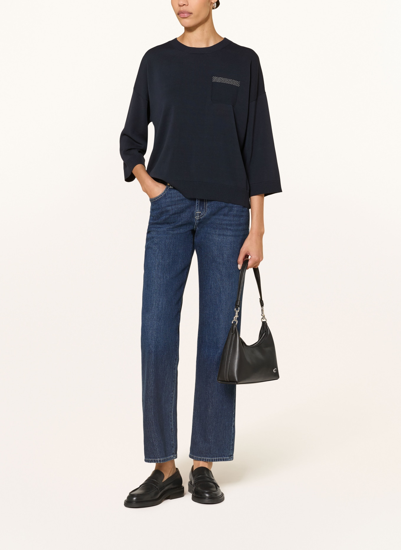 PESERICO Pullover mit 3/4-Arm und Schmucksteinen: SCHWARZ