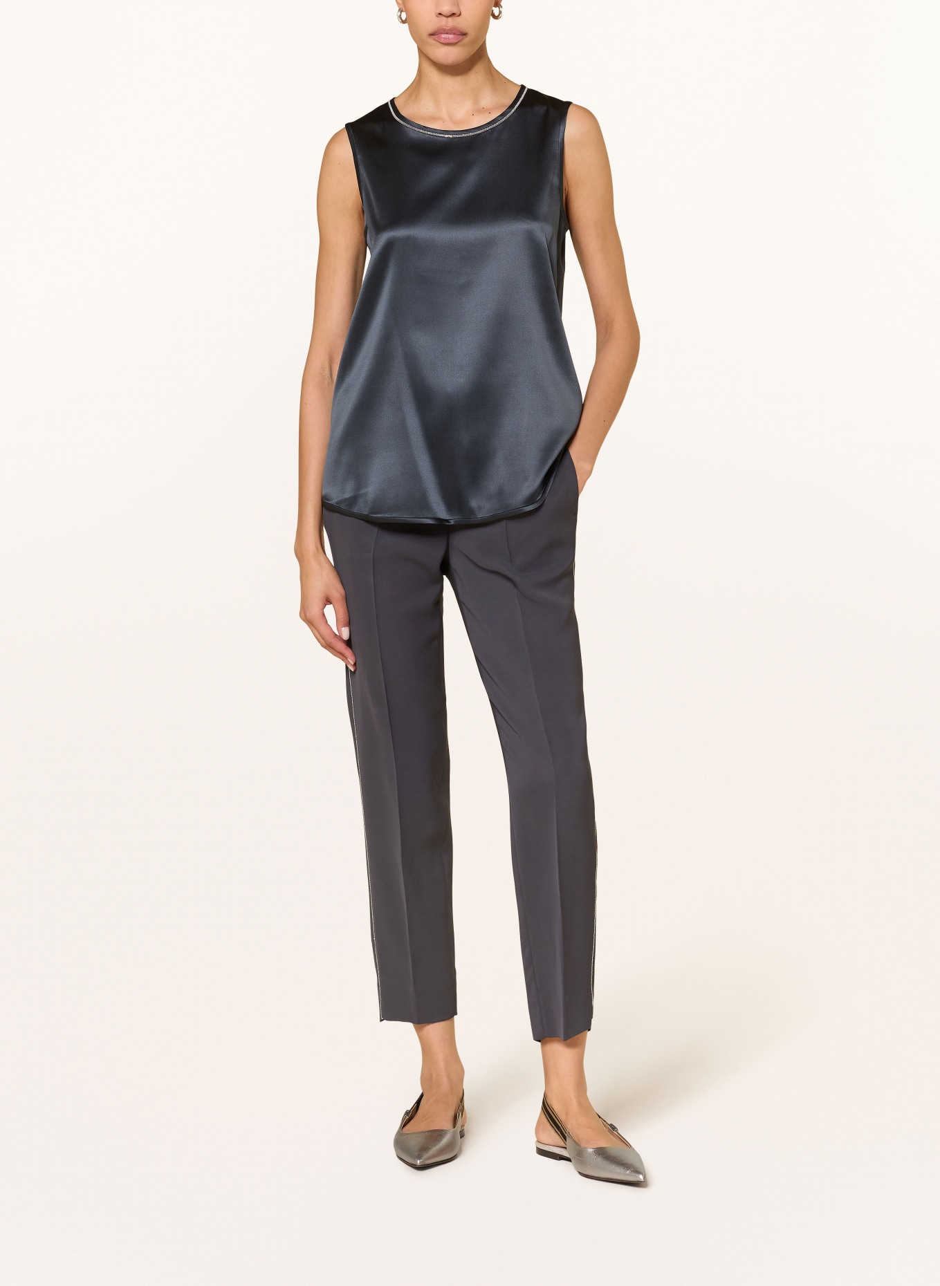 PESERICO Satin top with gemstones: GRAY