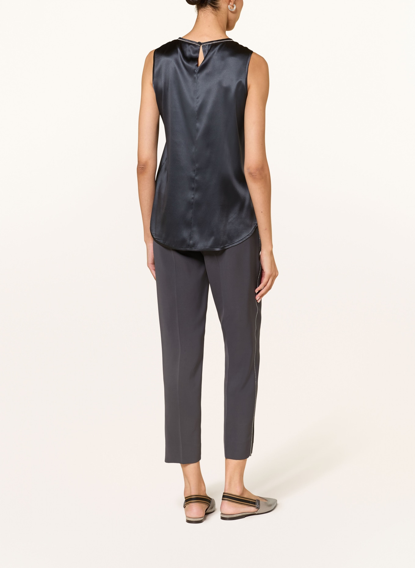 PESERICO Satin top with gemstones: GRAY