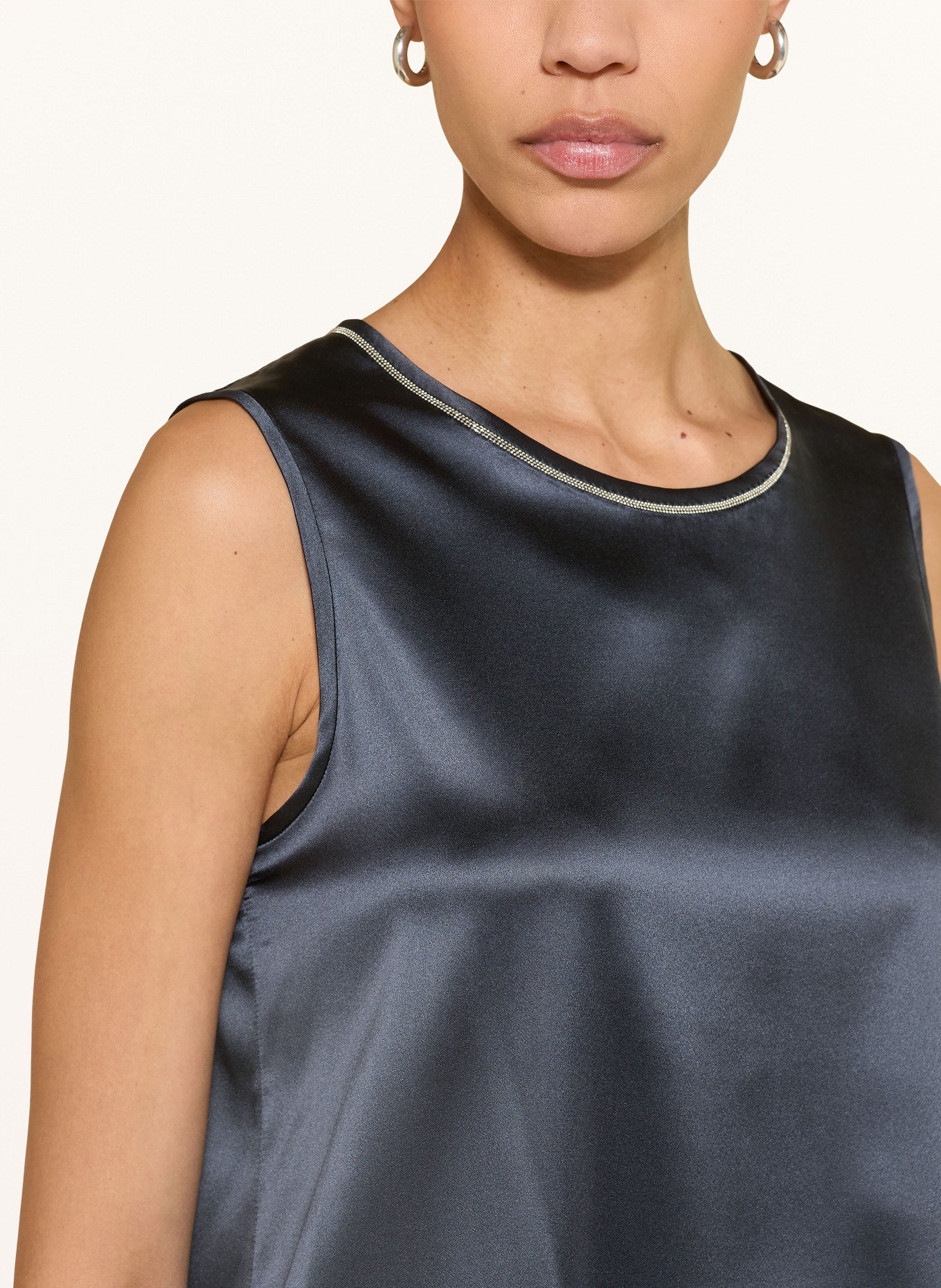 PESERICO Satin top with gemstones: GRAY