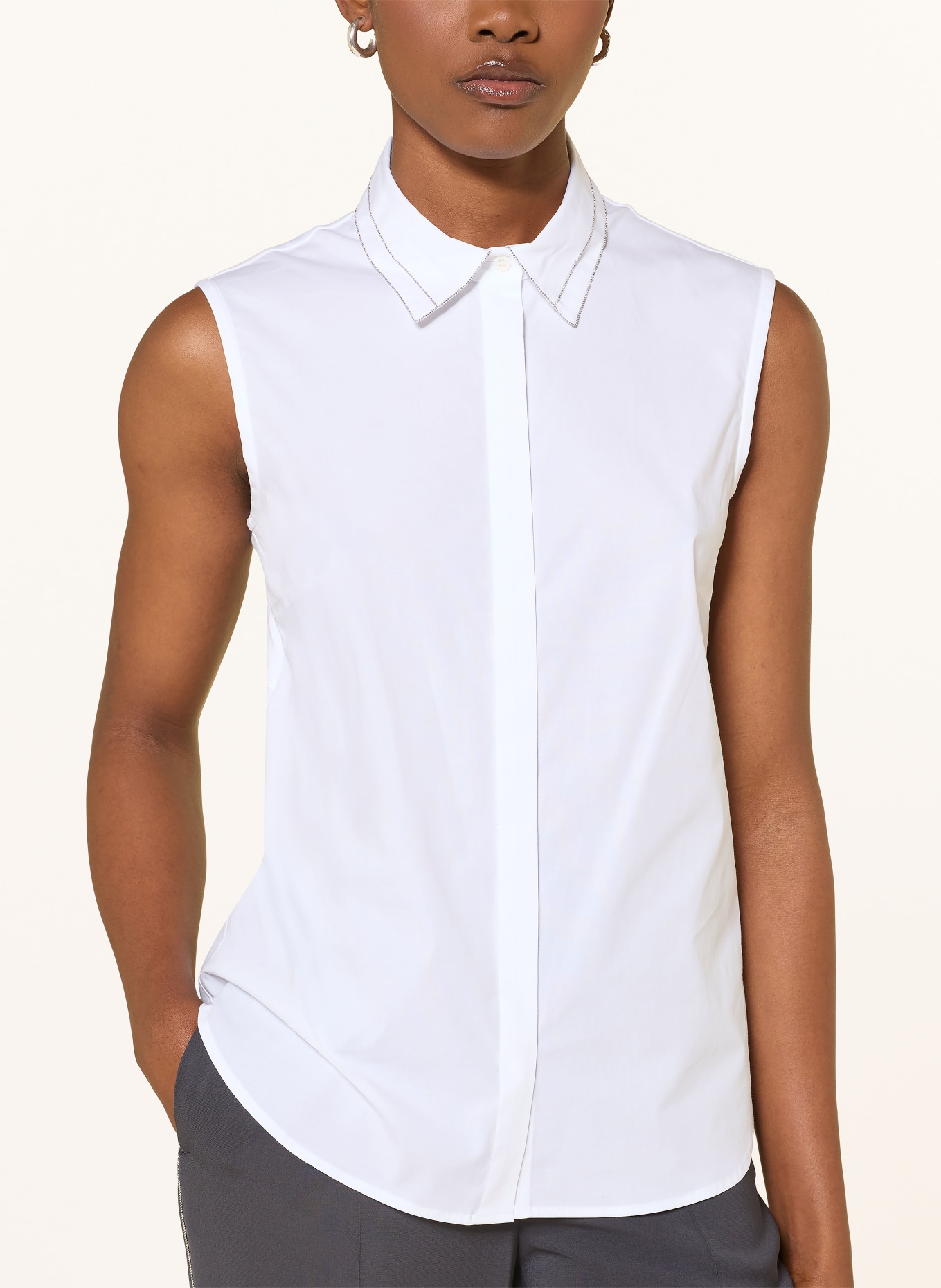 PESERICO Blusentop mit Schmucksteinen: WEISS