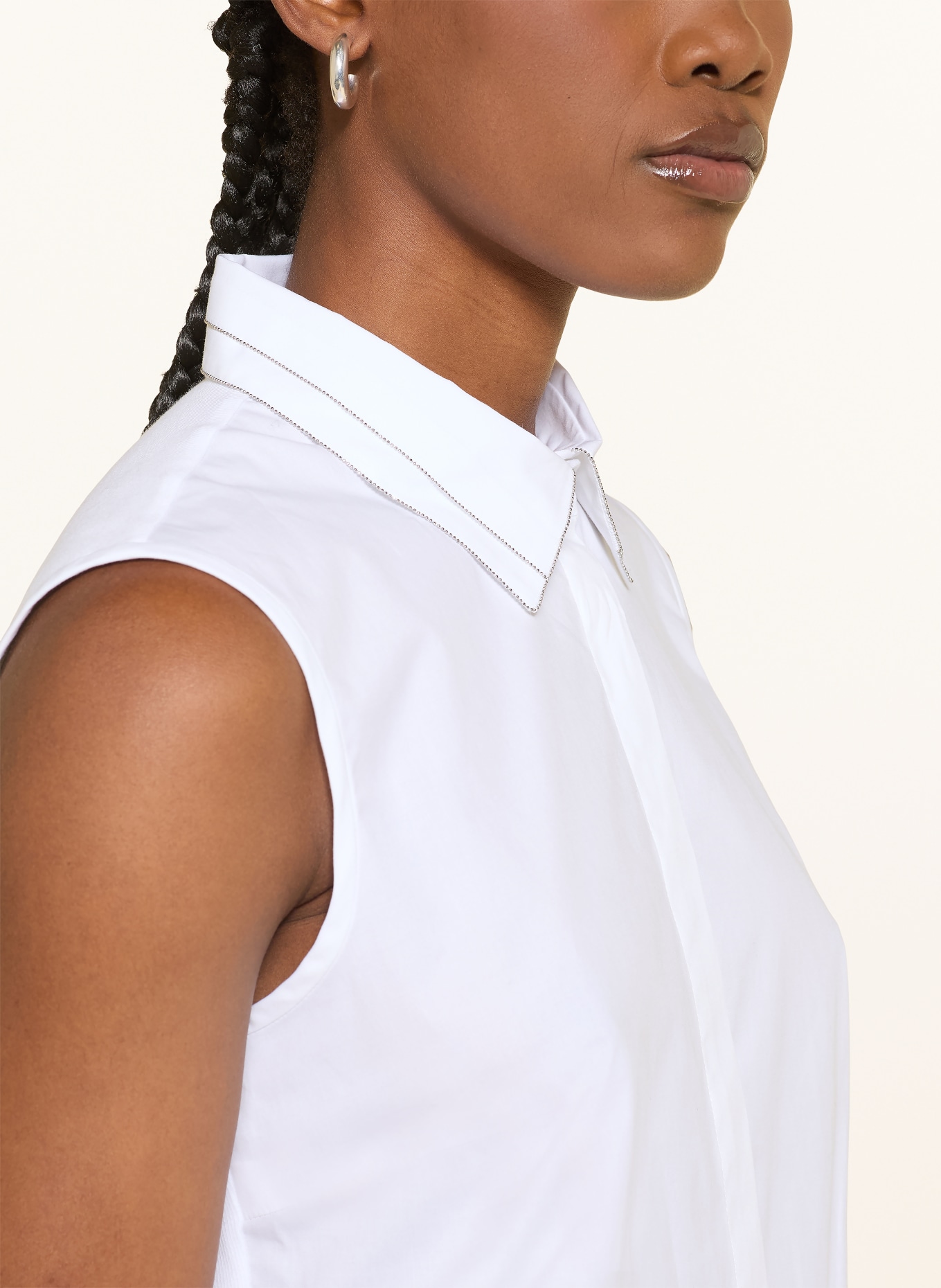 PESERICO Blusentop mit Schmucksteinen: WEISS