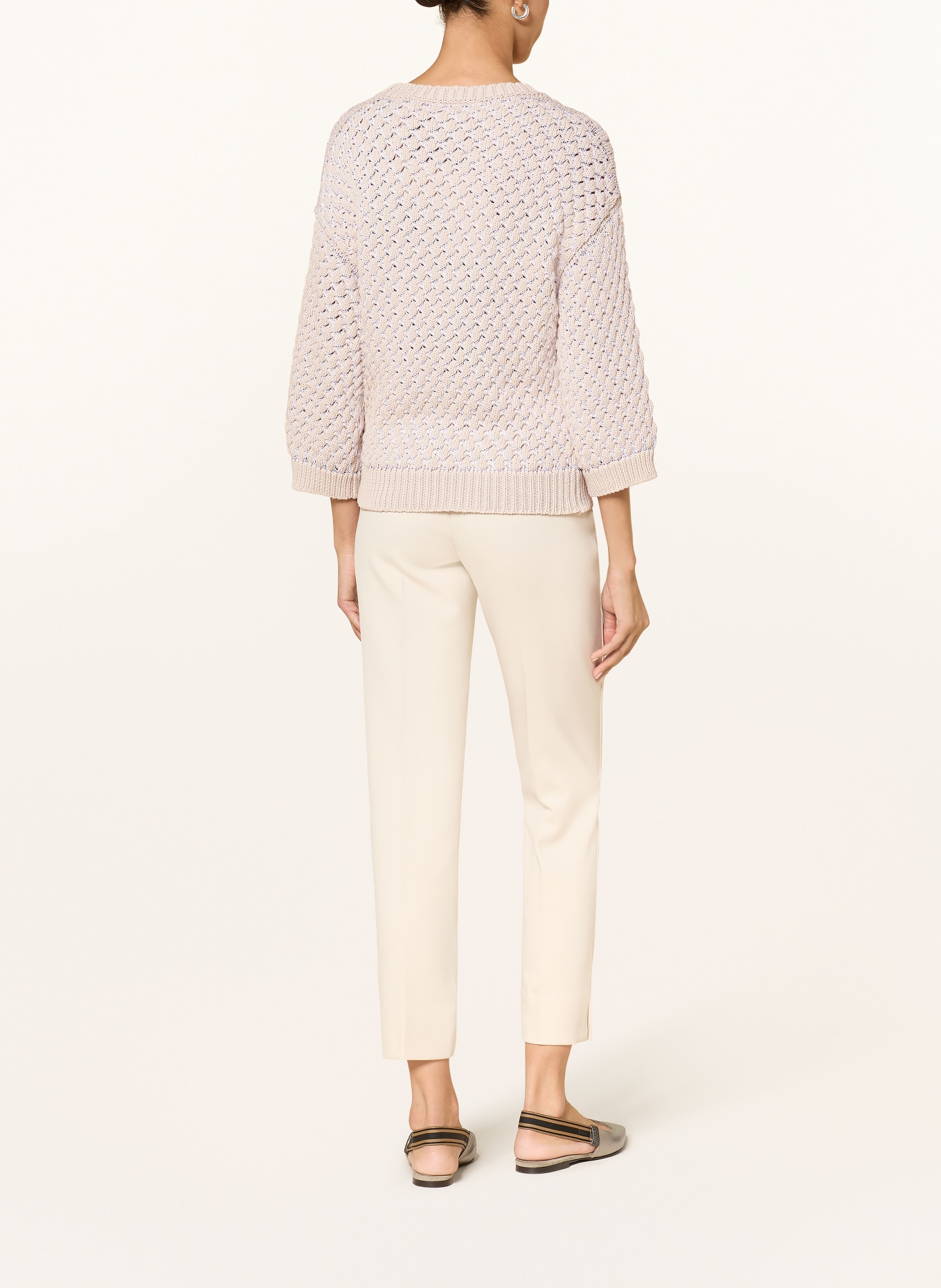 PESERICO Sweater with 3/4 sleeves: LIGHT BROWN / WHITE