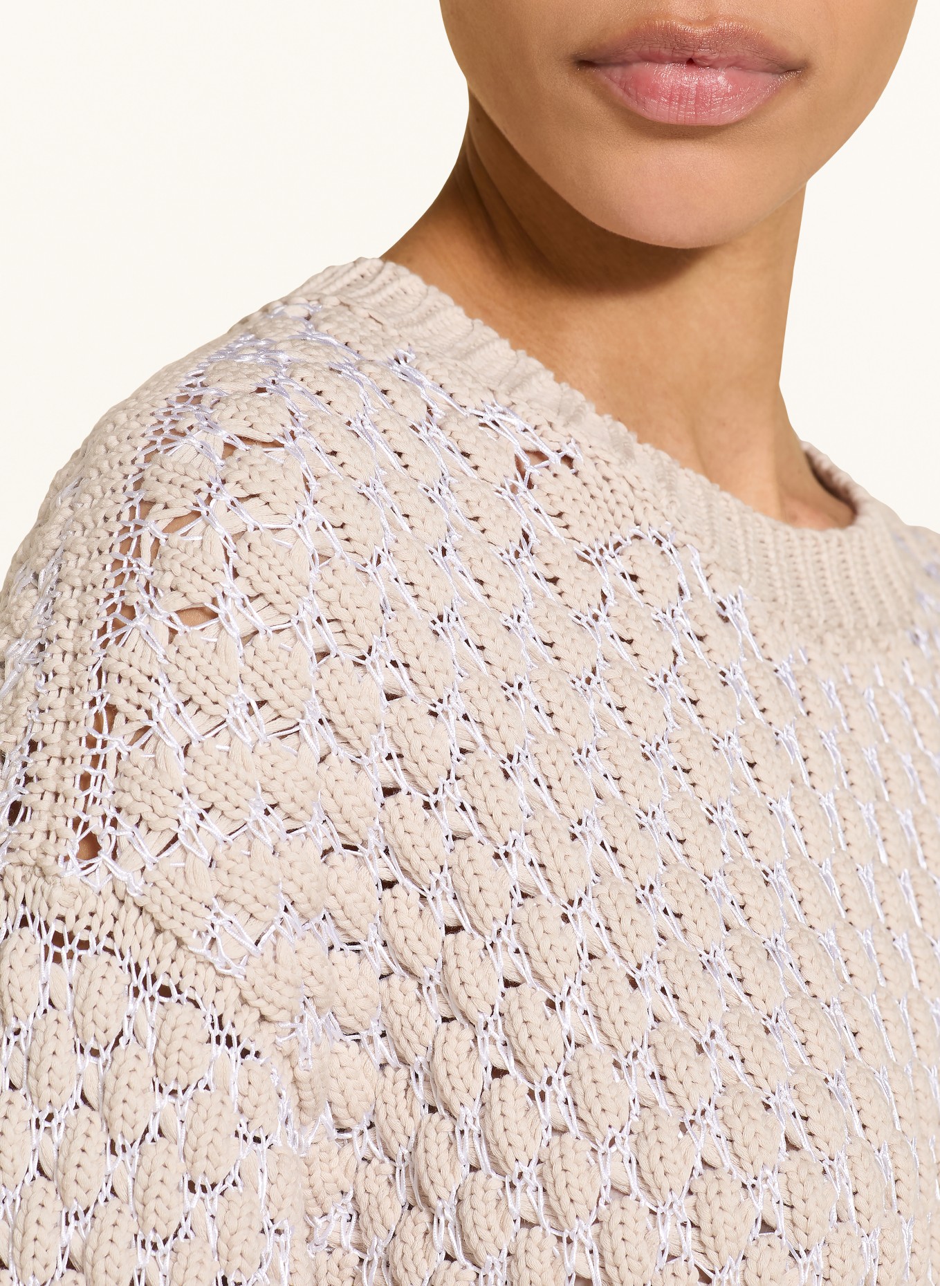 PESERICO Sweater with 3/4 sleeves: LIGHT BROWN / WHITE