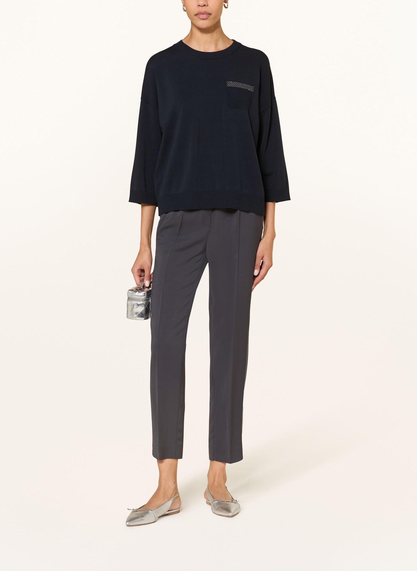 PESERICO 7/8 kalhoty s ozdobnými kameny: TMAVĚ ŠEDÁ