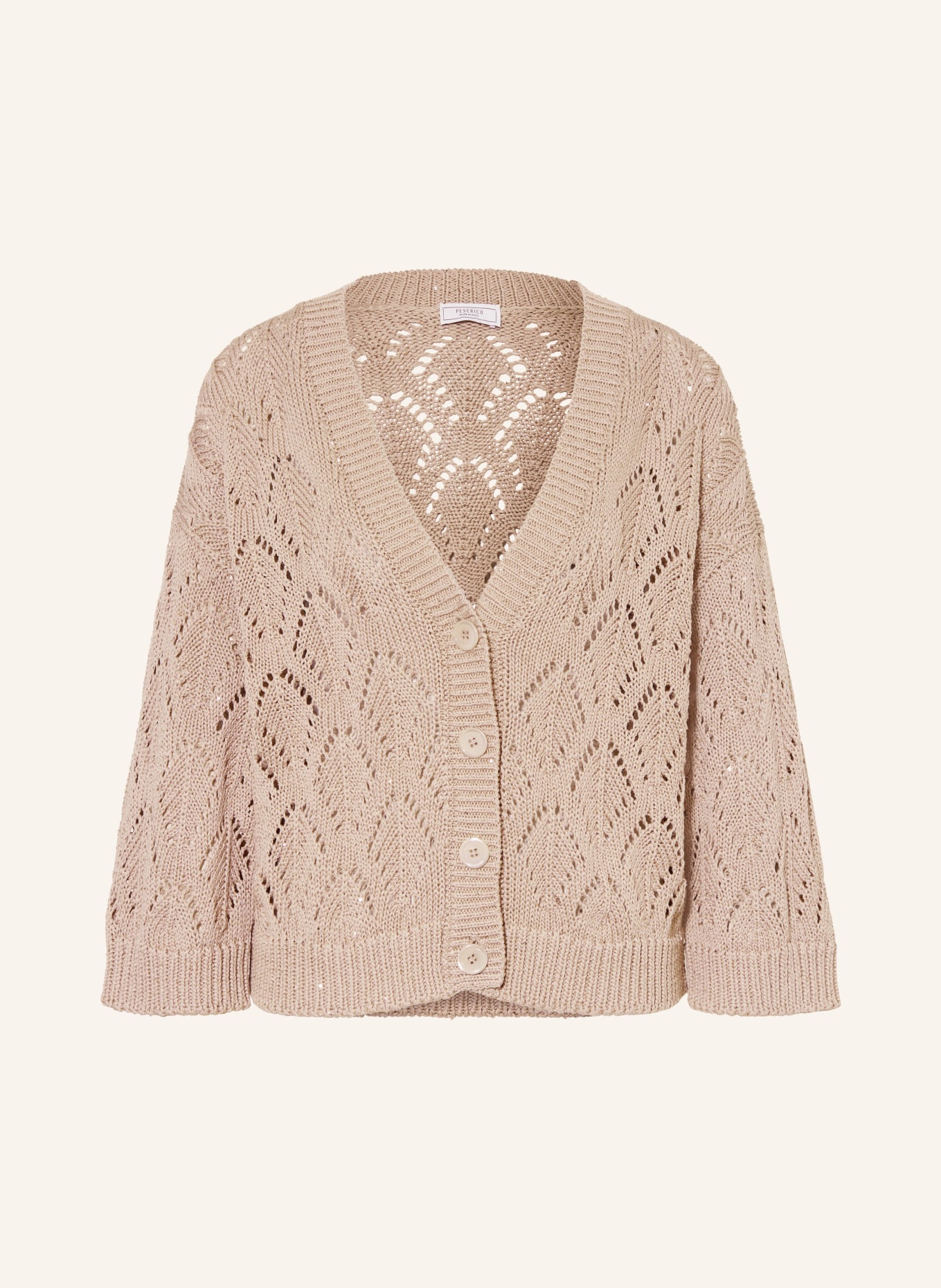 PESERICO Strickjacke mit Pailletten und 3/4-Arm: TAUPE