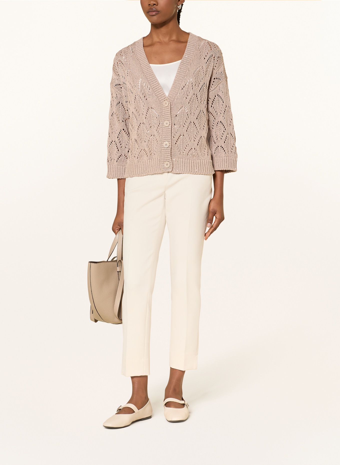 PESERICO Strickjacke mit Pailletten und 3/4-Arm: TAUPE