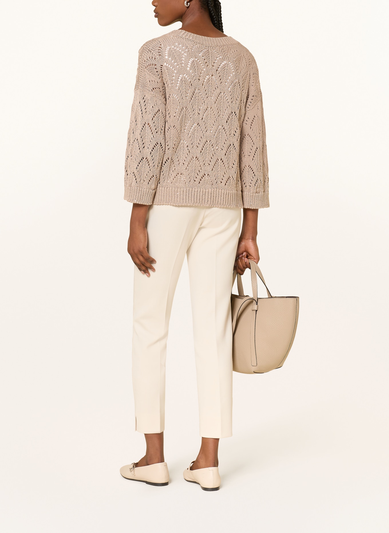 PESERICO Strickjacke mit Pailletten und 3/4-Arm: TAUPE