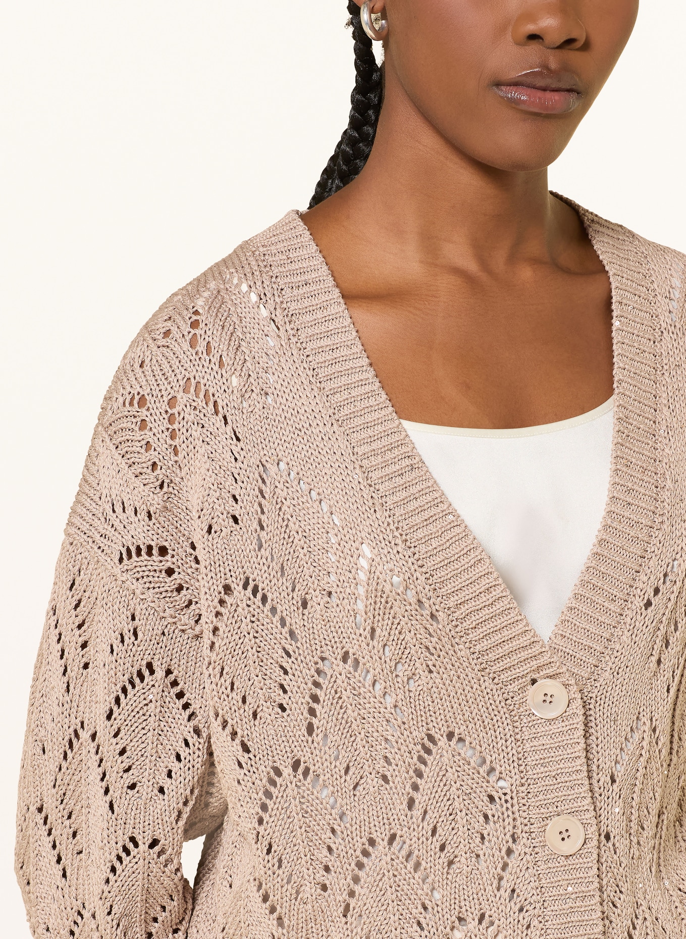 PESERICO Strickjacke mit Pailletten und 3/4-Arm: TAUPE