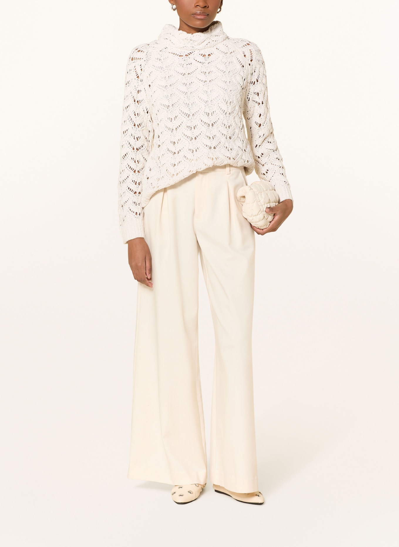 monari Pullover mit Glitzergarn und Pailletten: CREME / SILBER